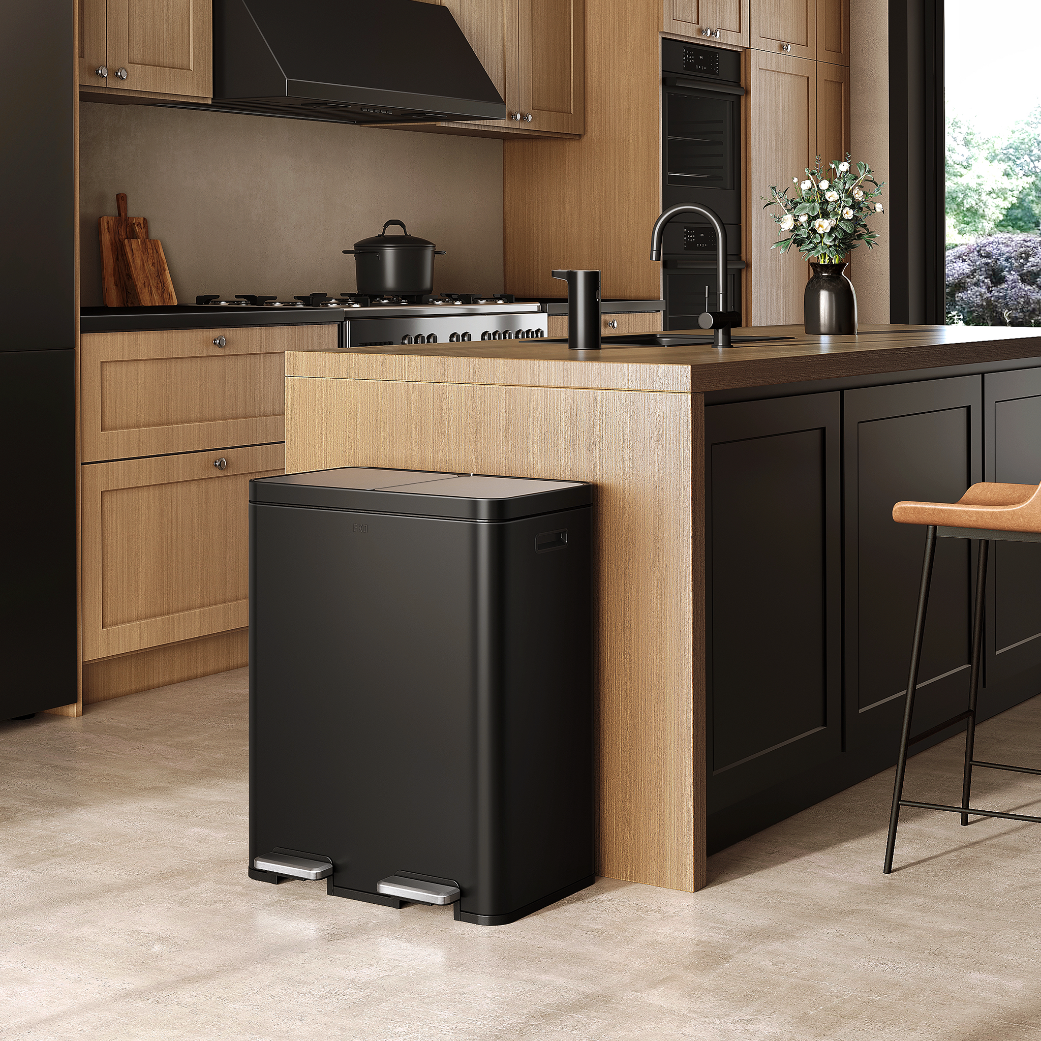eko-edison-8-8-gallon-dual-kitchen-trash-can-with-removable-inner-liners-matte-b image 2