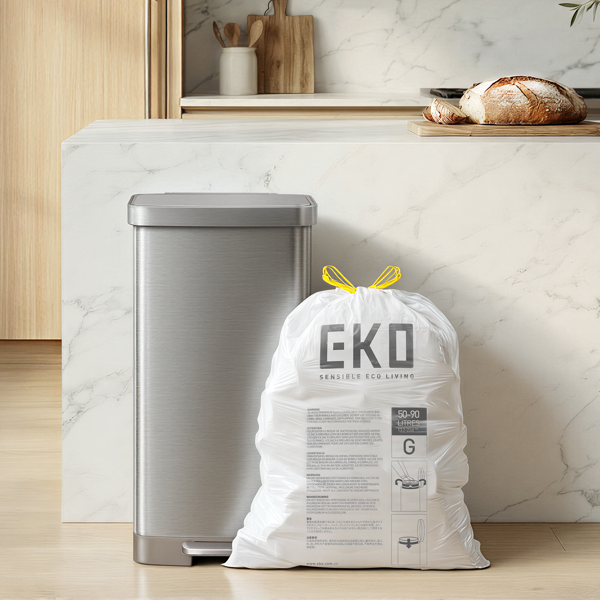 eko-code-g-21-gallon-80l-trash-bags-60-count-lemon-scent-easy-dispense image 2
