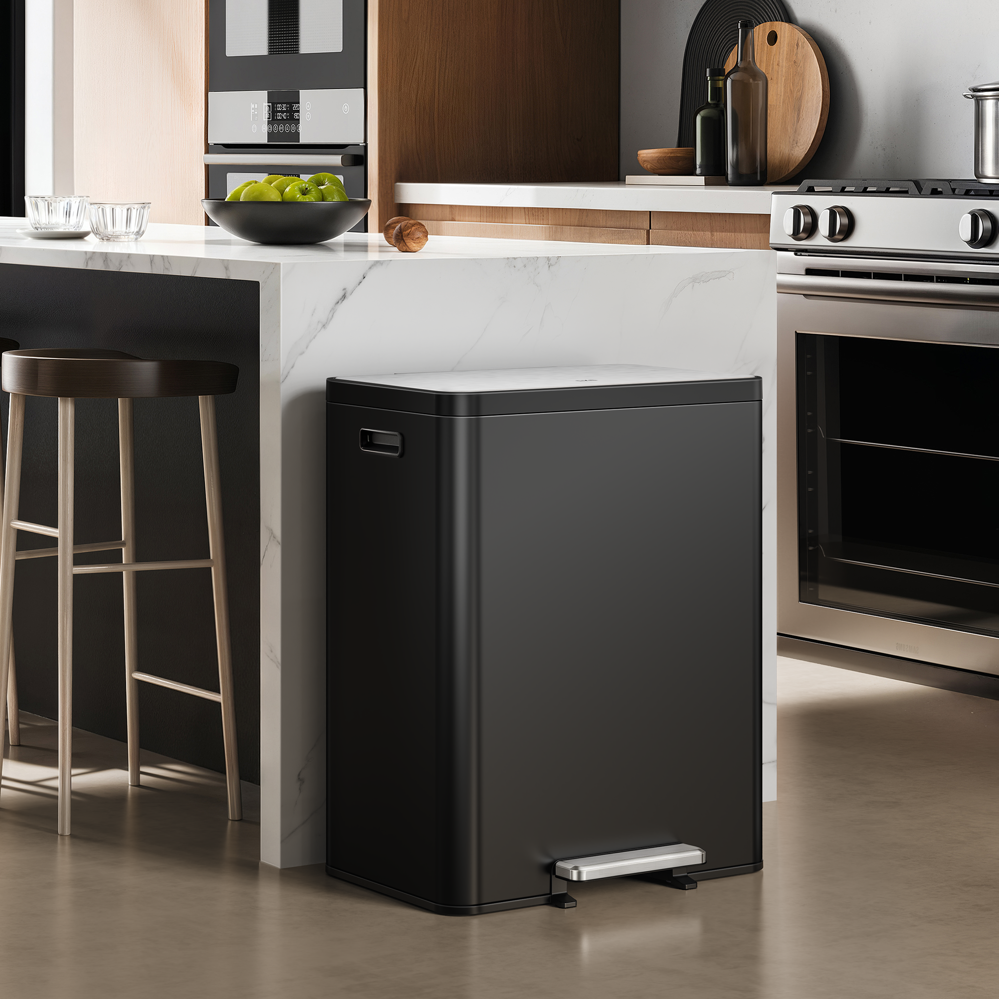 eko-ecocasa-ii-step-recycling-can-dual-compartment-36l-24l-matte-black image 2