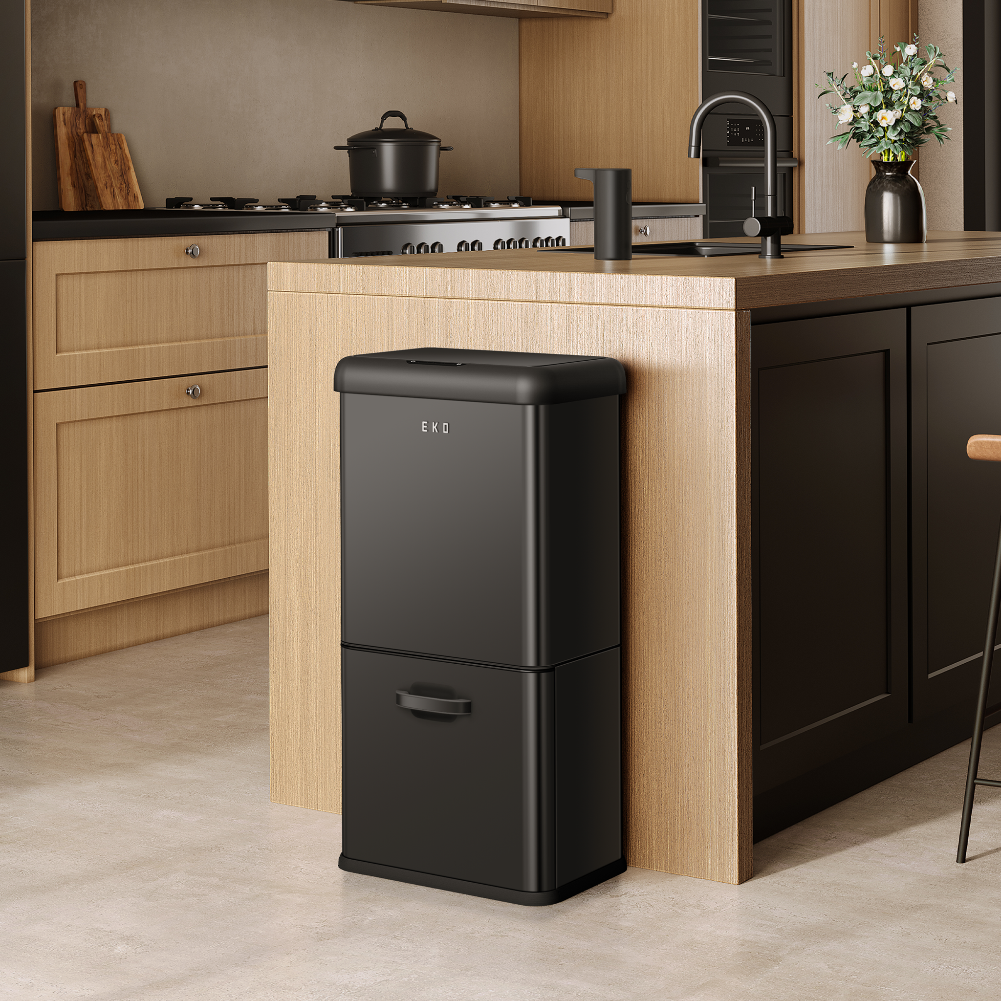 eko-vintage-dual-compartment-motion-sensor-trash-can-32l-18l-matte-black image 2