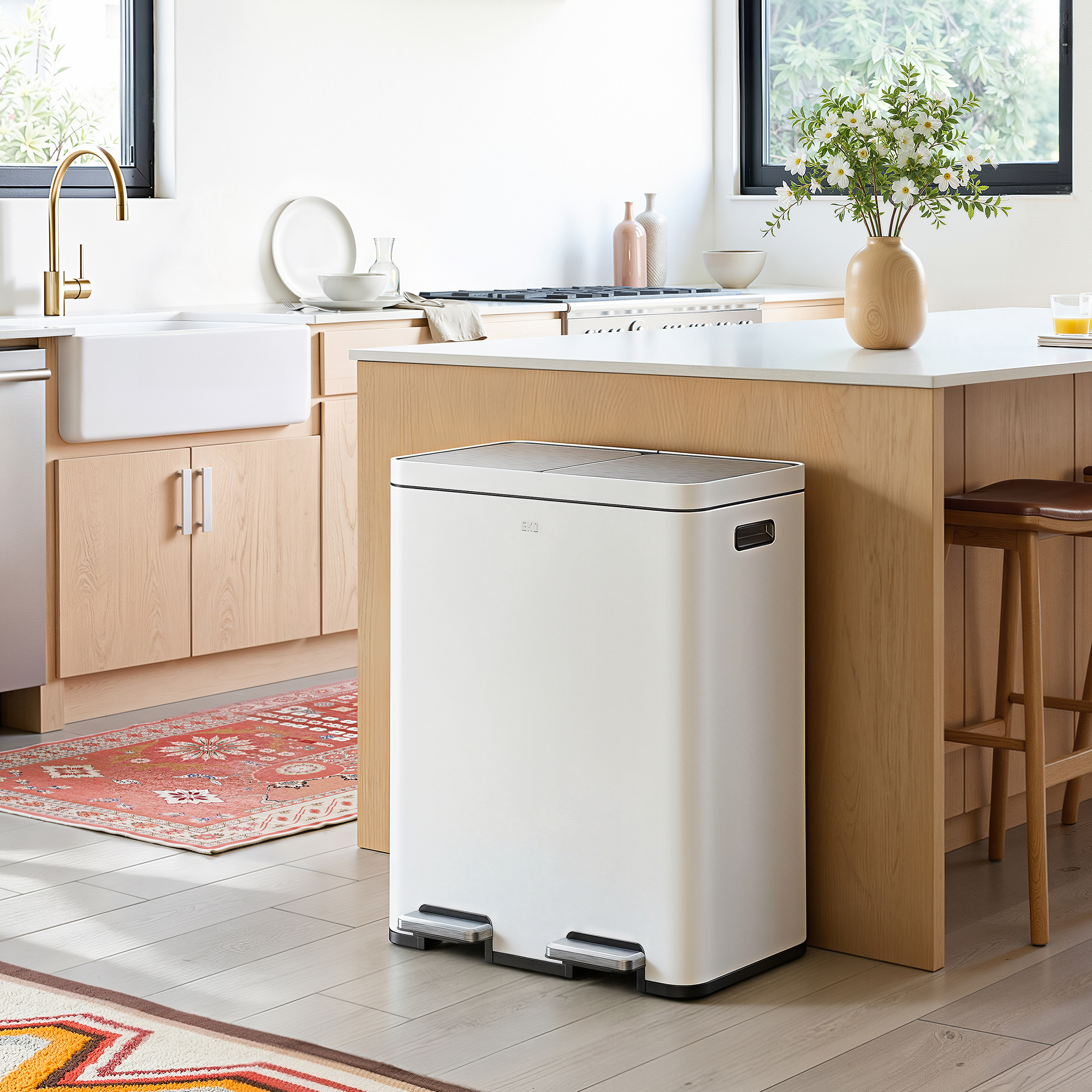 eko-edison-8-8-gal-dual-recycling-trash-can-with-removable-liners-matte-white image 2