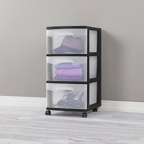 sterilite-3-drawer-storage-cart-plastic-rolling-cart-with-wheels-black-with-clea image 8