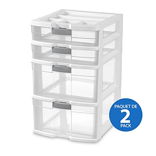 sterilite-4-drawer-locking-tower-plastic-storage-white-with-clear-drawers-2-pack image 8