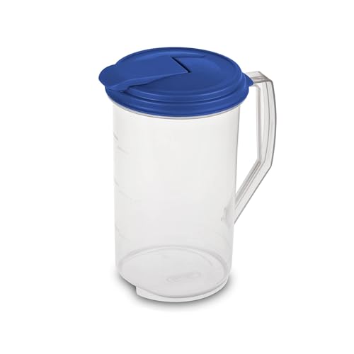 sterilite-2-quart-round-pitcher-clear-with-blue-lid-6-pack-bpa-free-plastic-dish image 6
