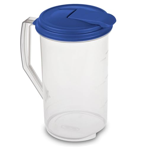 sterilite-2-quart-round-pitcher-clear-with-blue-lid-6-pack-bpa-free-plastic-dish image 7
