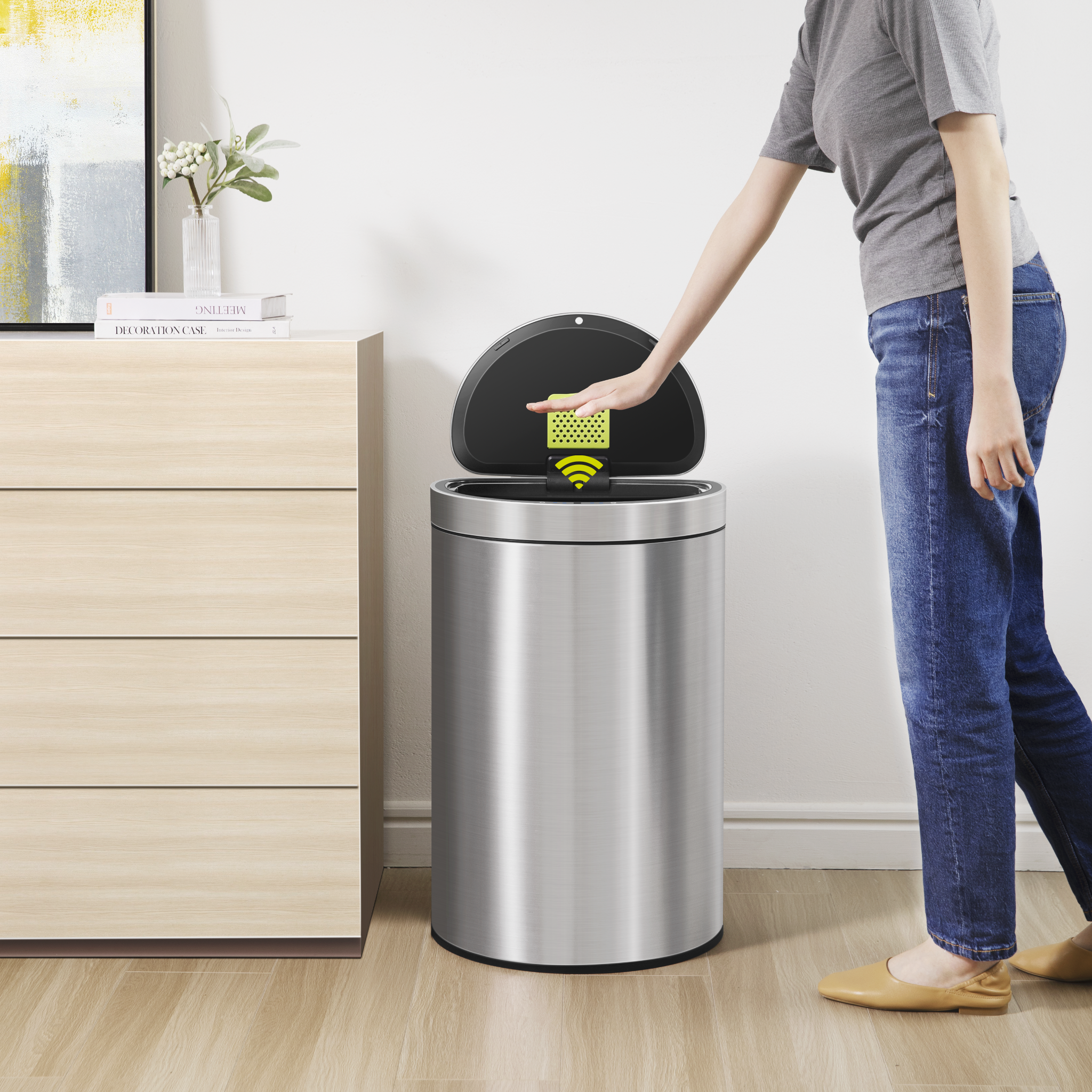 eko-mirage-semi-round-47l-12-4-gallon-motion-sensor-trash-can-matte-stainless-st image 3