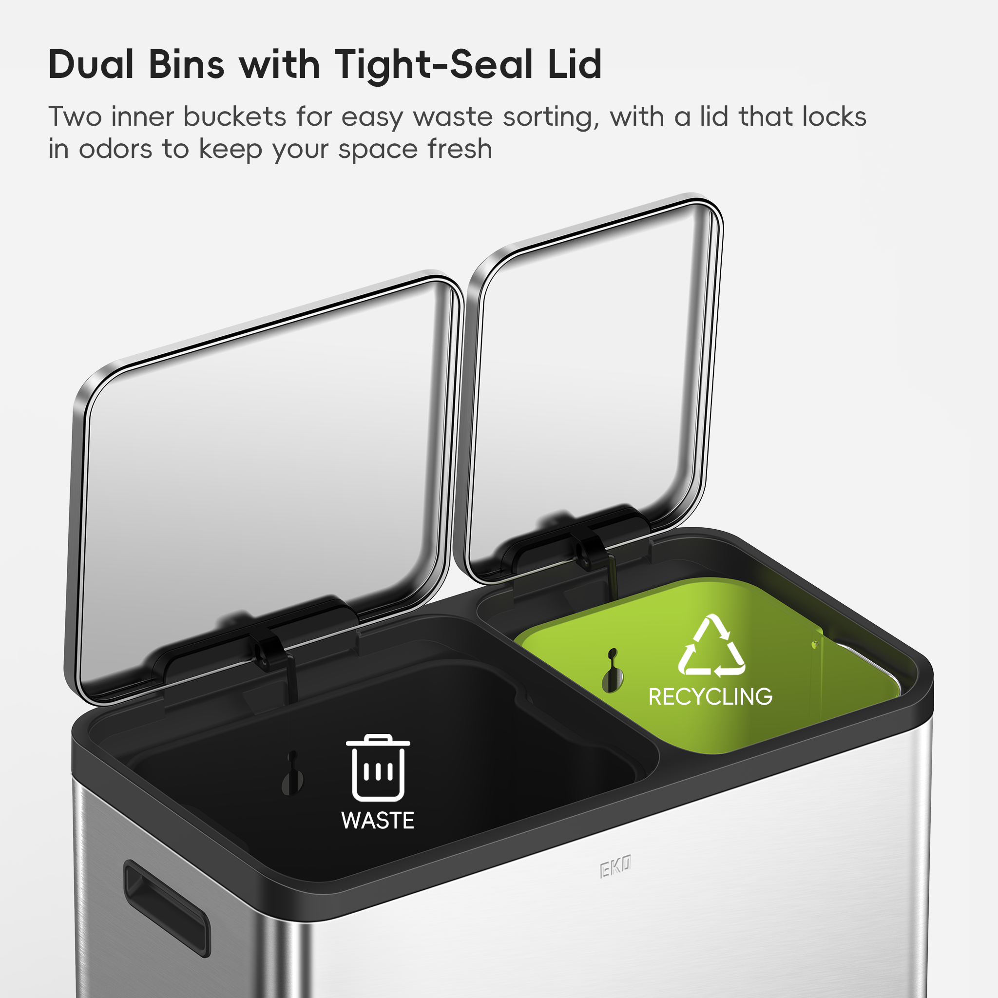 eko-ecocasa-dual-compartment-step-recycling-can-30l-20l-stainless-steel-finish image 3