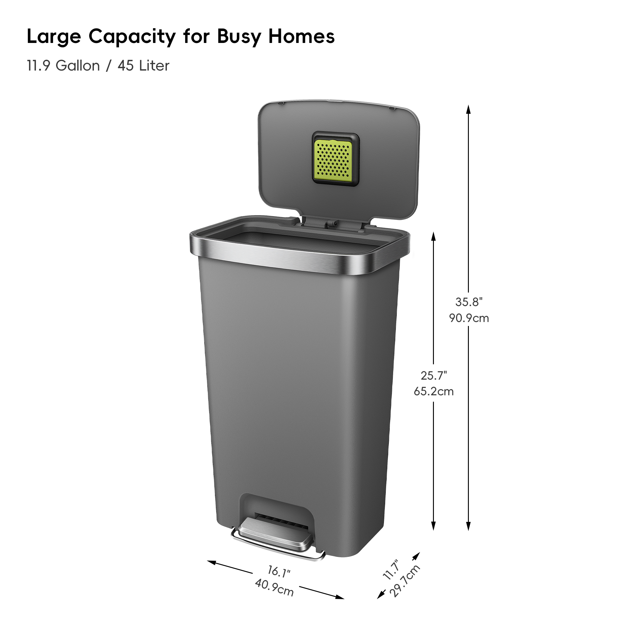 eko-hana-45l-11-9-gallon-plastic-resin-step-kitchen-trash-can-grey image 8