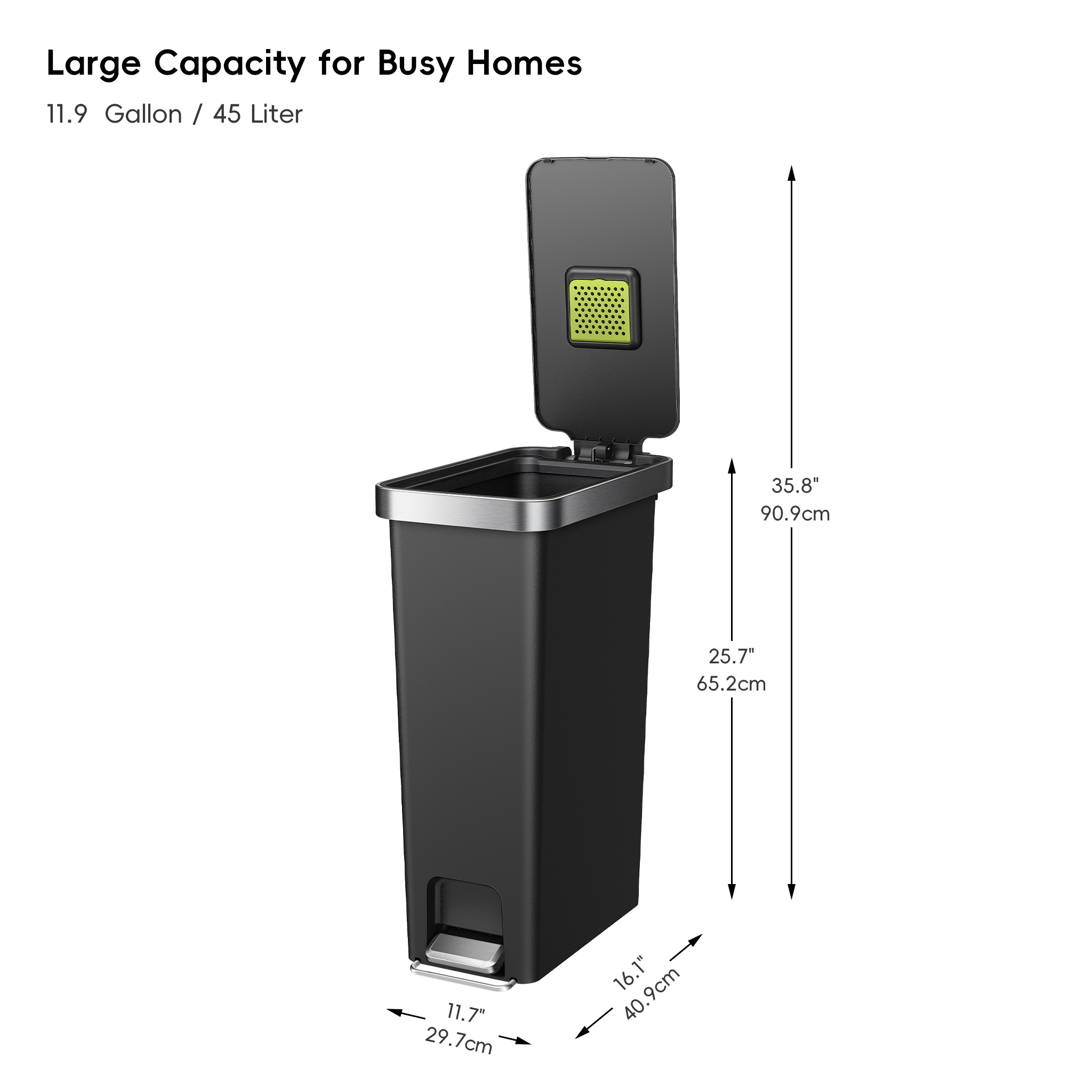 eko-hana-slim-40l-10-5-gallon-plastic-resin-step-kitchen-trash-can-black image 7