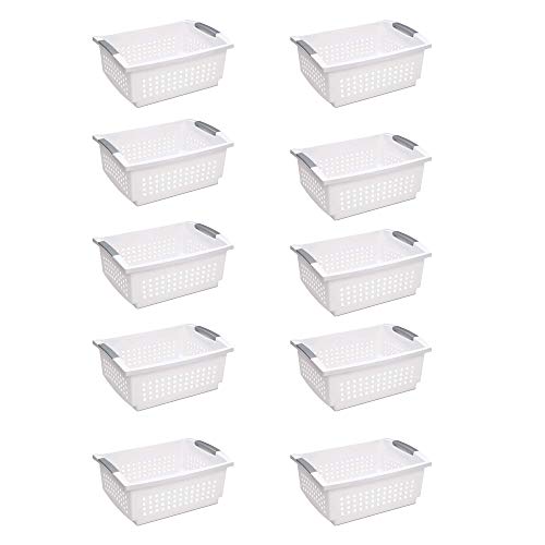 sterilite-large-plastic-stackable-storage-organization-basket-white-10-pack image 6