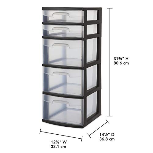 sterilite-5-drawer-tower-black-2-pack-tall-storage-unit-with-clear-drawers image 7