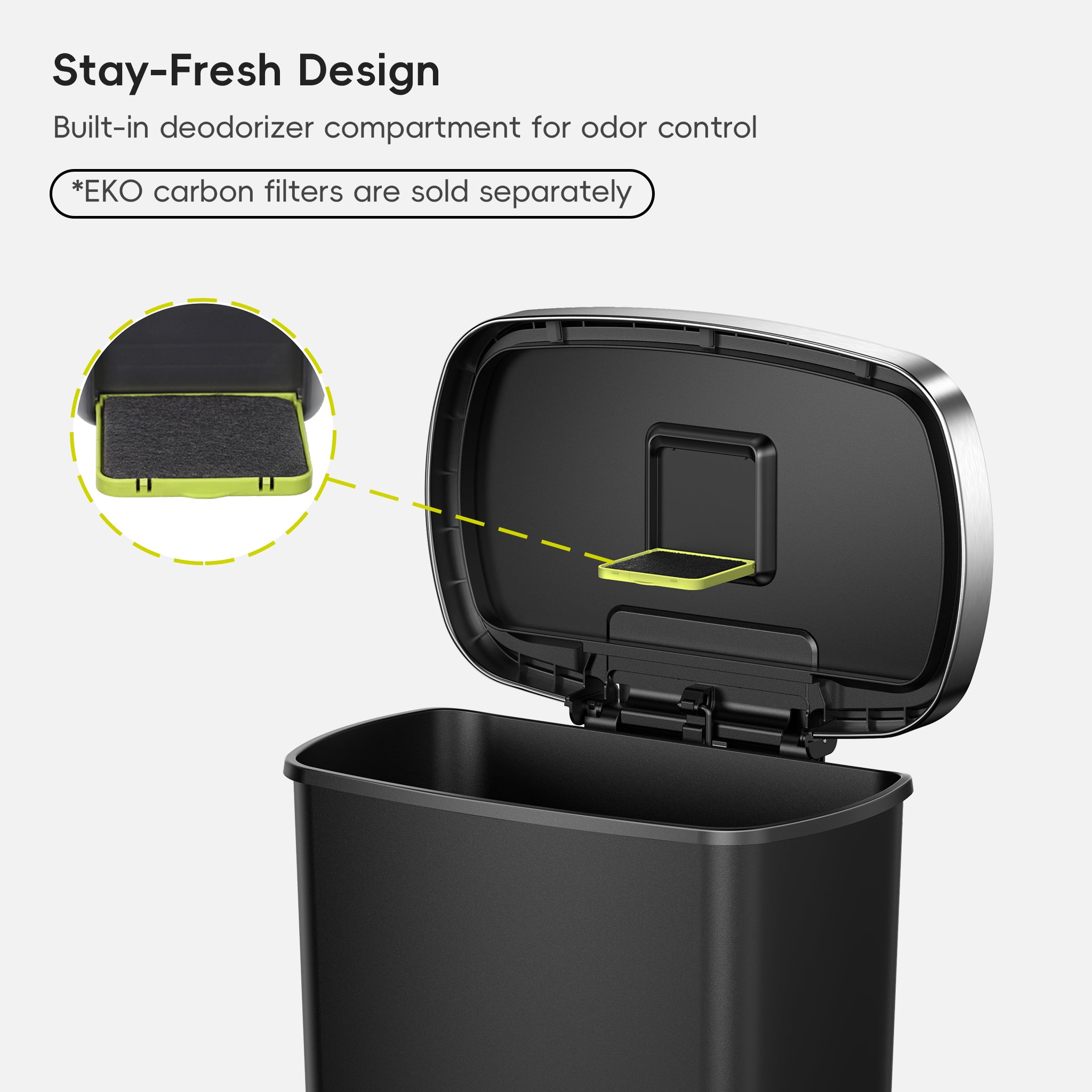 eko-hana-select-50l-13-gallon-plastic-resin-step-kitchen-trash-can-black image 5