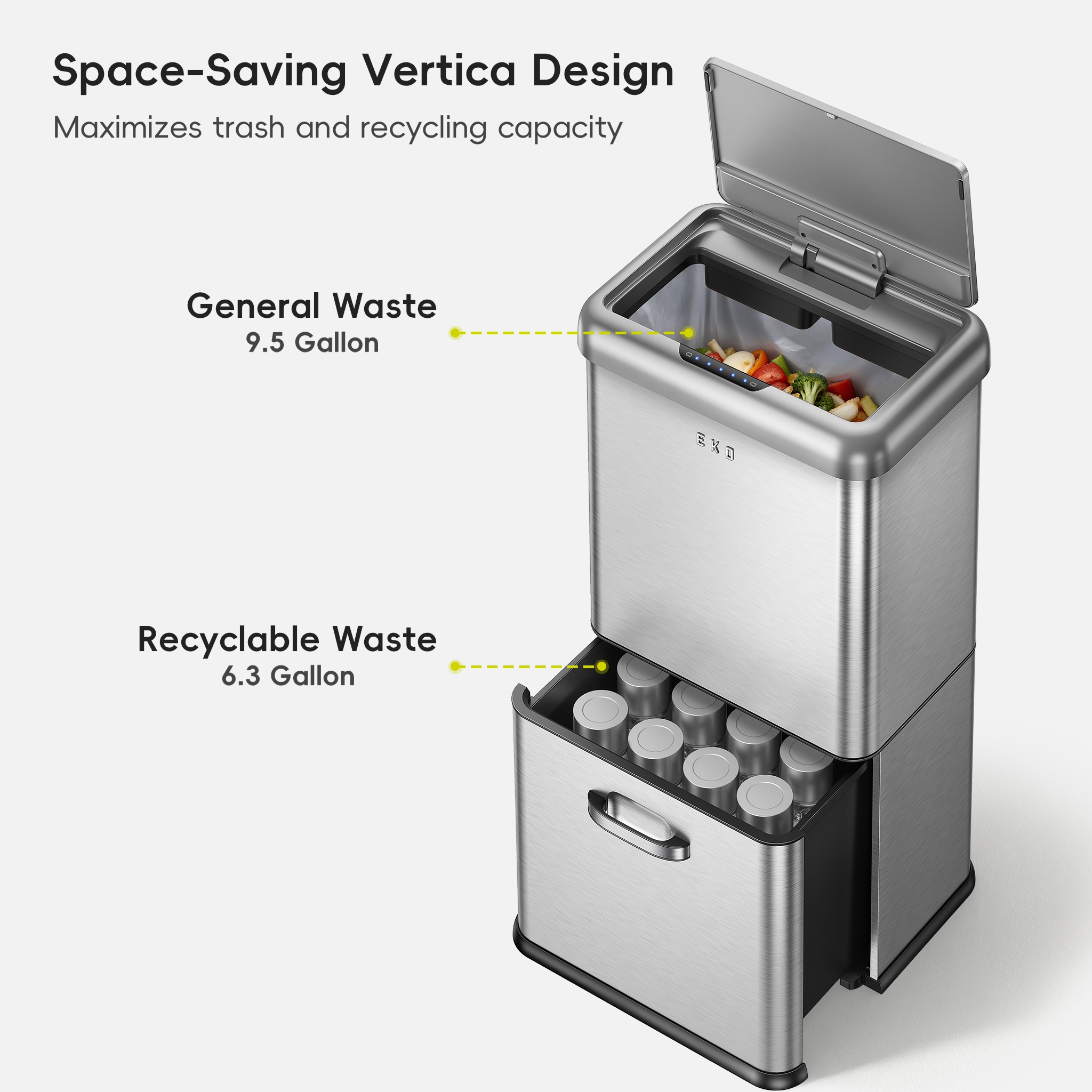 eko-vintage-dual-compartment-32l-18l-stainless-steel-motion-sensor-trash-can image 3