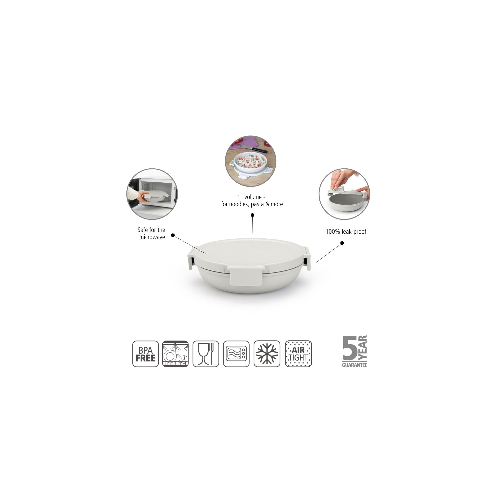 brabantia-make-take-lunch-bowl-light-gray-34oz-leakproof-meal-prep-container image 3