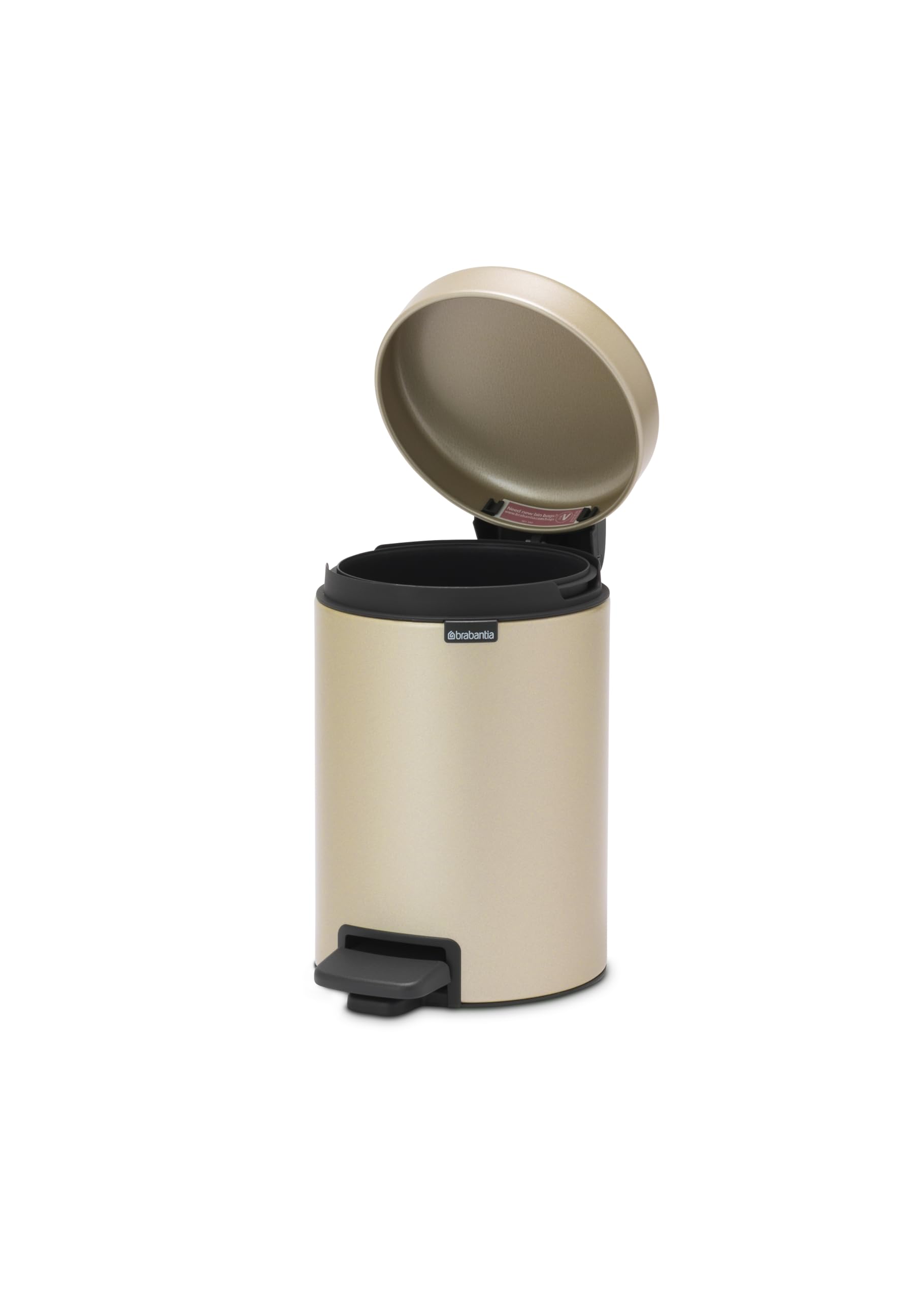 brabantia-step-on-xs-trash-can-metallic-gold-0-8-gallon-3l-with-pedal-and-inner- image 4