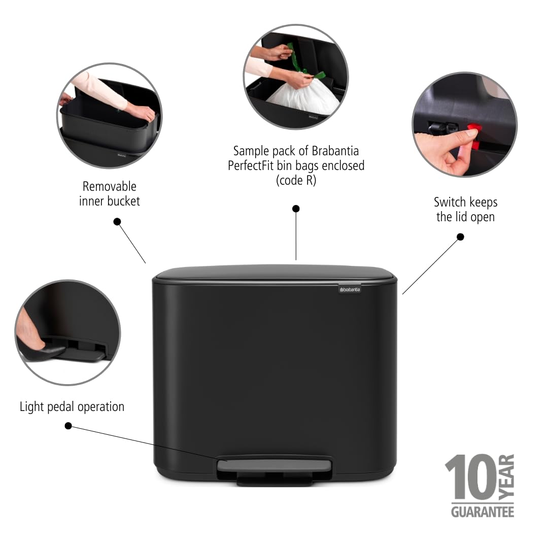 brabantia-bo-step-on-kitchen-trash-can-with-single-compartment-matt-black-9-5-ga image 2