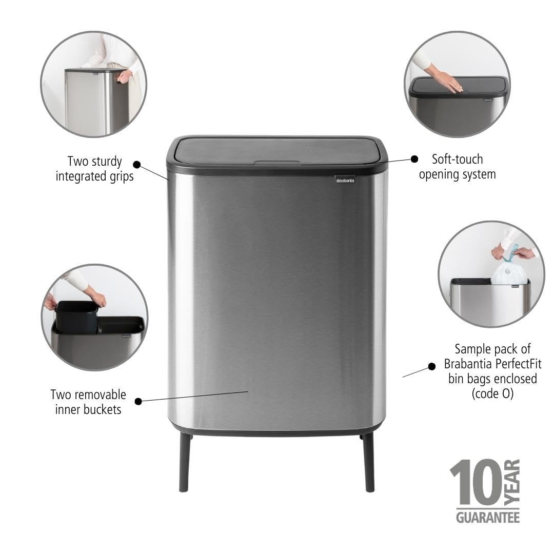 brabantia-bo-hi-touch-top-16-gal-dual-compartment-kitchen-trash-can-with-raised- image 2
