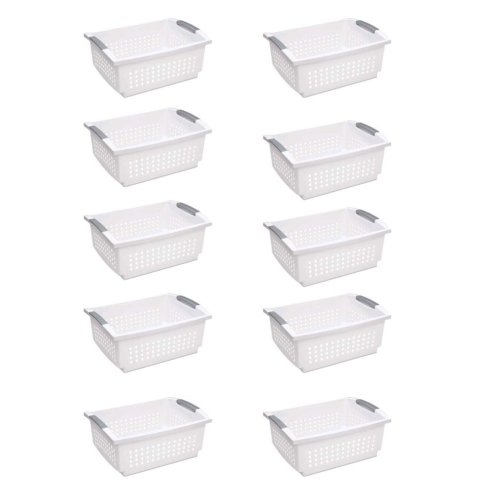 sterilite-large-plastic-stackable-storage-organization-basket-white-10-pack image 1