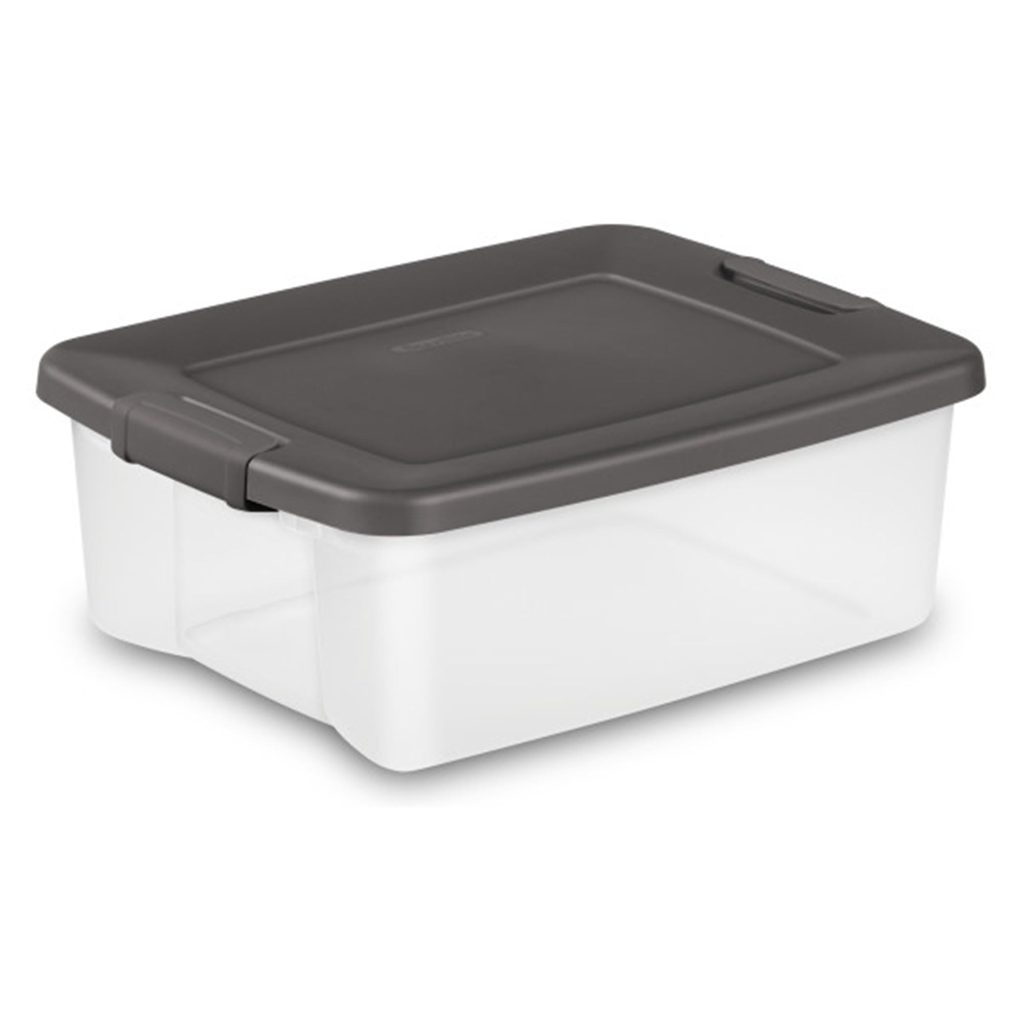 sterilite-25-qt-shelf-tote-with-driftwood-lid-clear-base-36-pack image 1