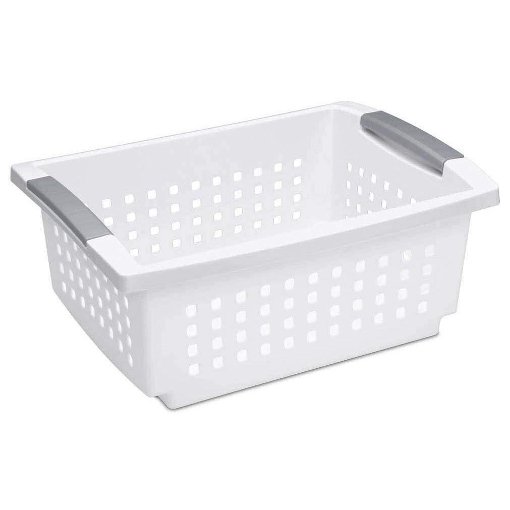 sterilite-medium-stacking-basket-6-pack-white-with-titanium-accents-plastic-orga image 2