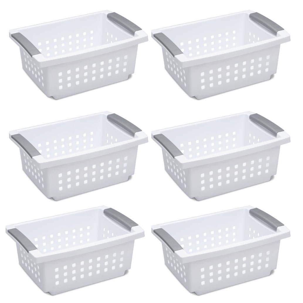 sterilite-medium-stacking-basket-6-pack-white-with-titanium-accents-plastic-orga image 1