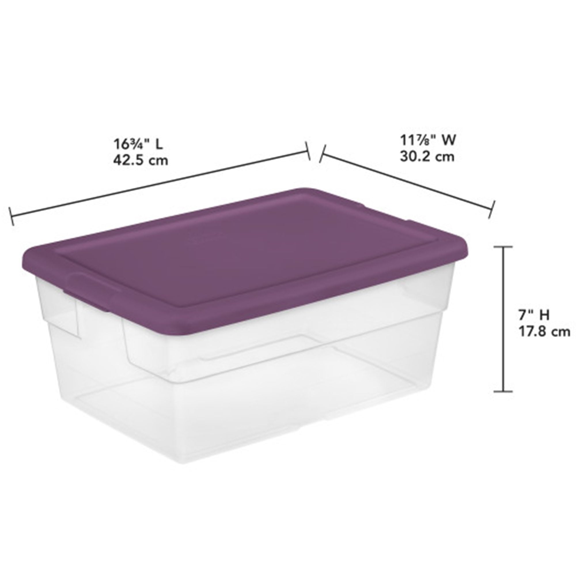 sterilite-16-qt-clear-stackable-storage-box-with-handles-and-purple-lid-24-pack image 3