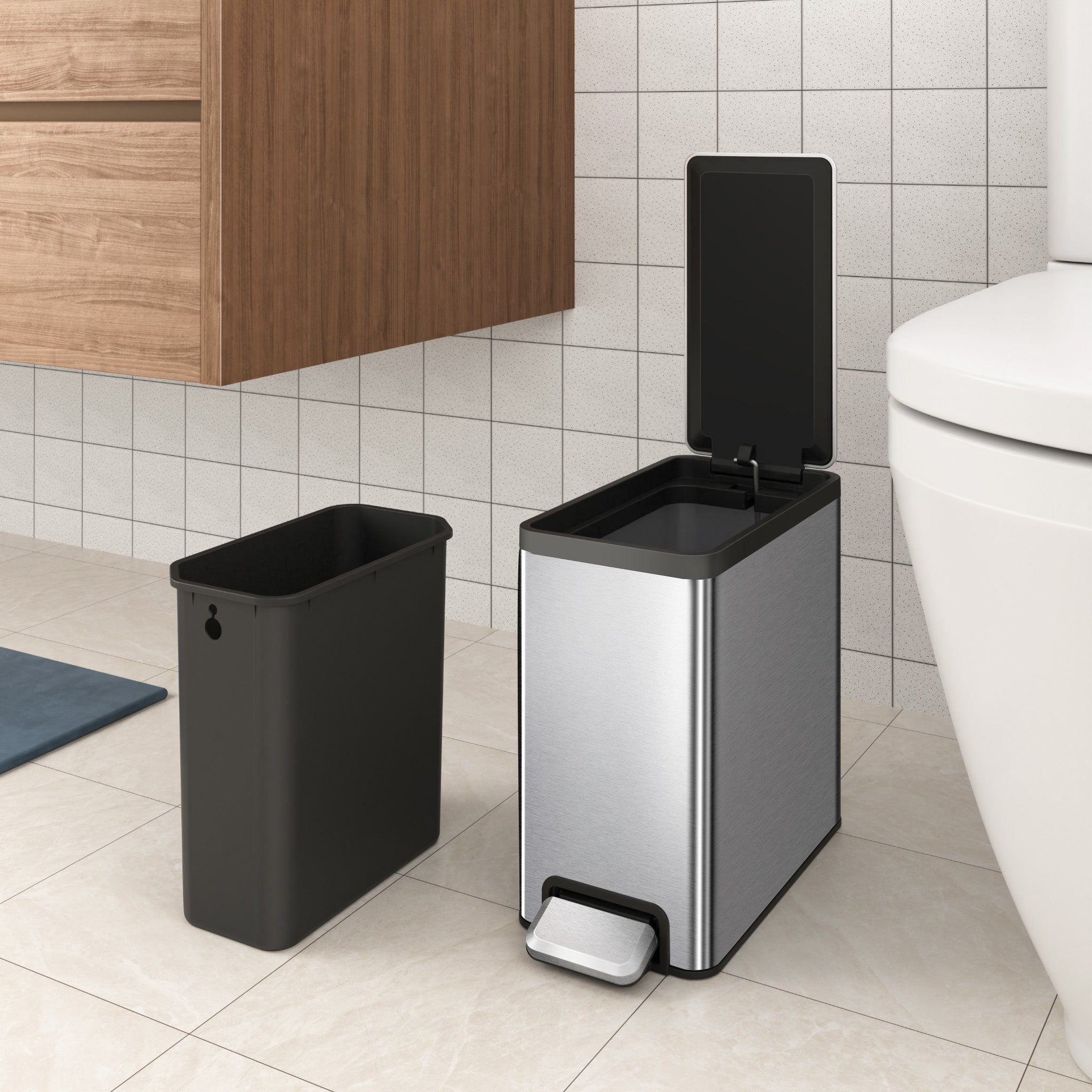 eko-ecocasa-ii-slim-step-can-with-liner-6l-1-6-gal-matte-stainless-steel image 6
