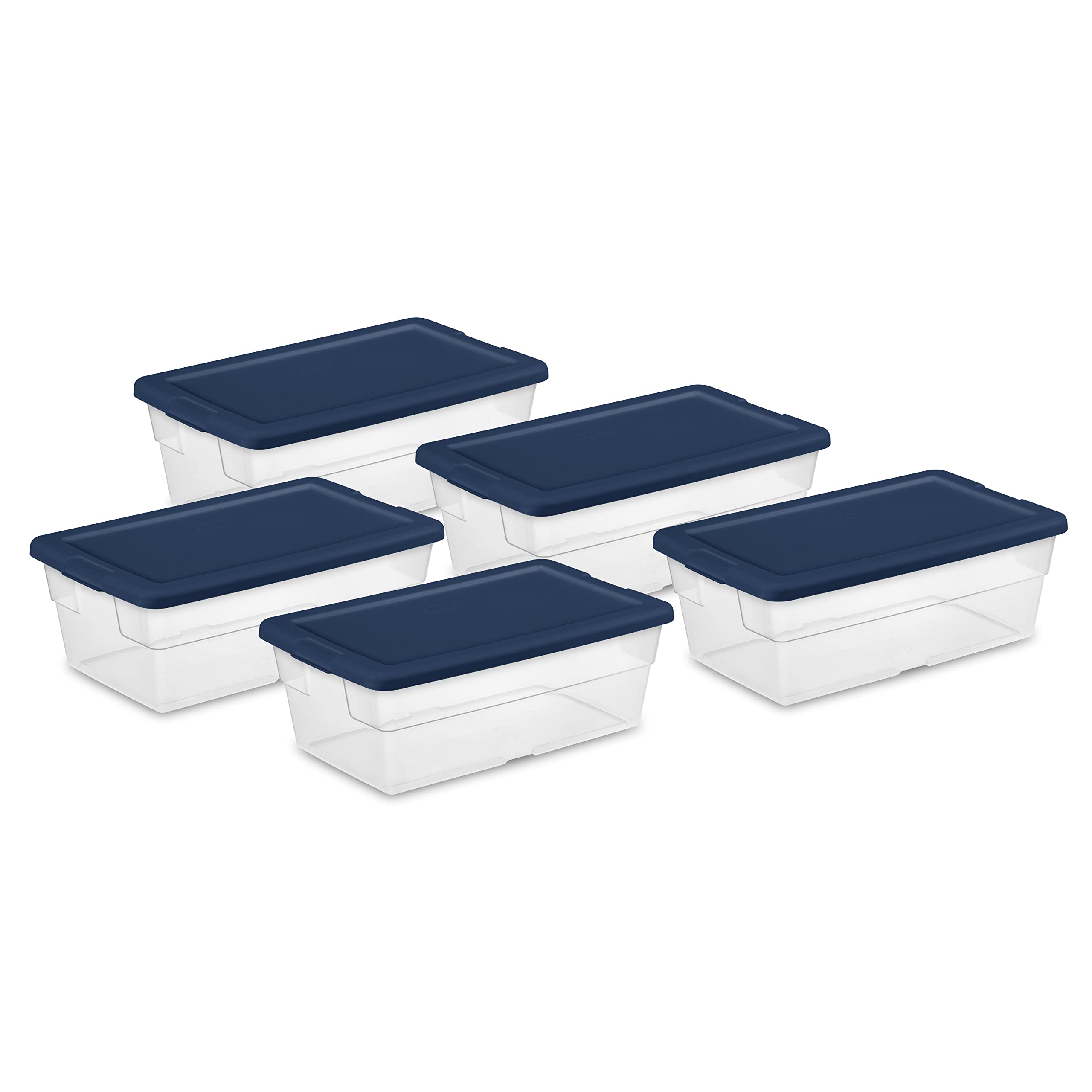 sterilite-stackable-6-quart-clear-storage-box-with-handles-and-blue-lid-90-pack- image 1