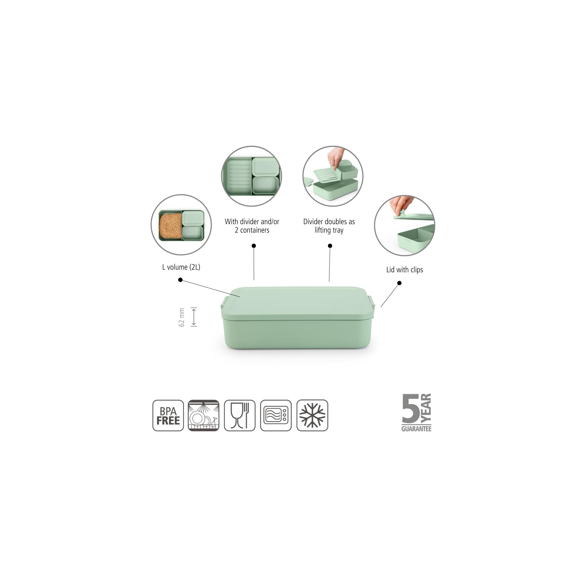 brabantia-make-take-bento-lunch-box-jade-green-2-compartments-with-lidded-pot-68 image 5