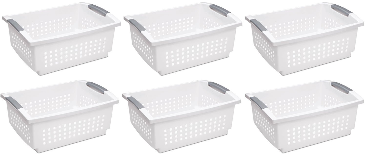 sterilite-medium-stacking-basket-6-pack-white-with-titanium-accents-plastic-orga image 7