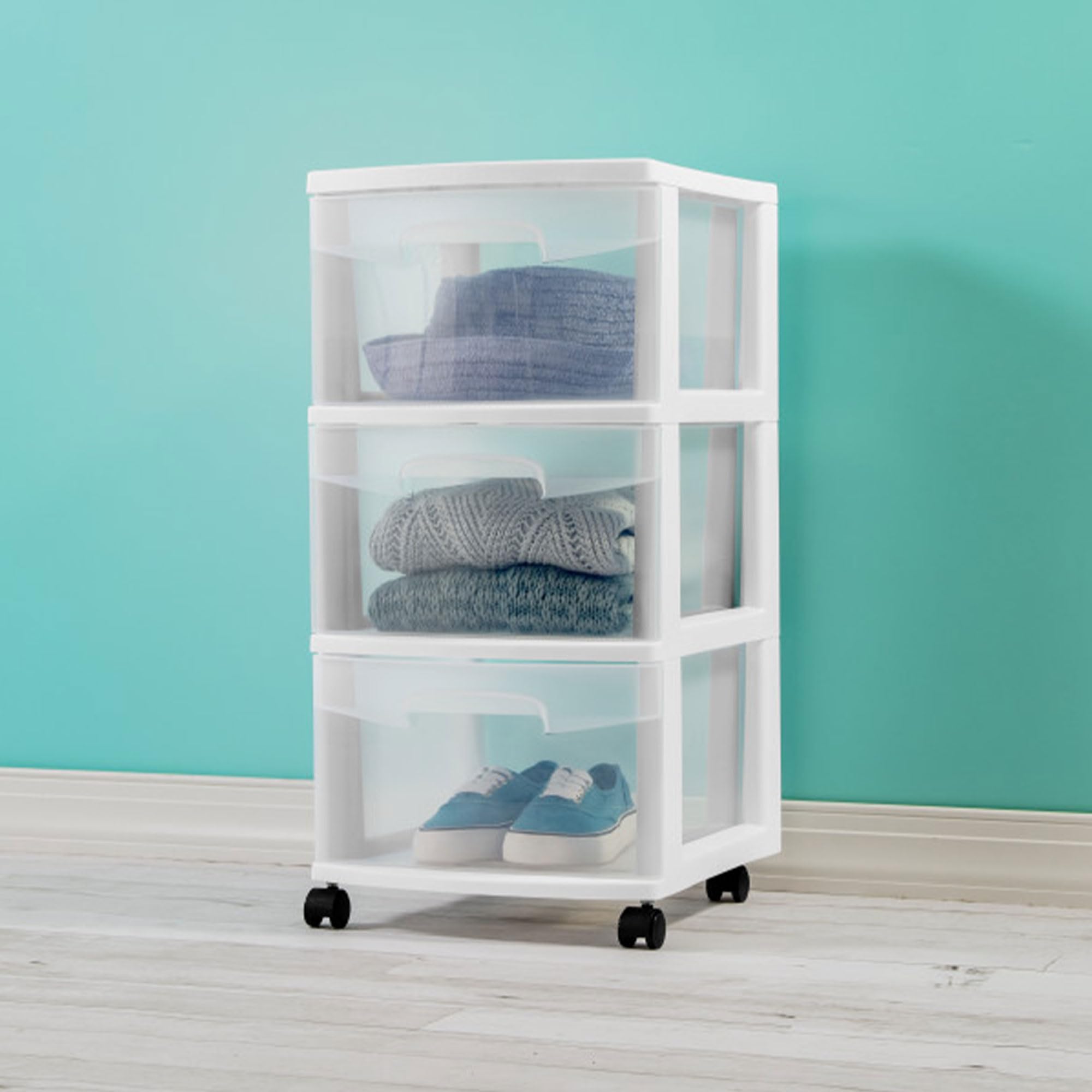 sterilite-2-pack-3-drawer-rolling-storage-cart-white-plastic-organizer-with-cast image 2