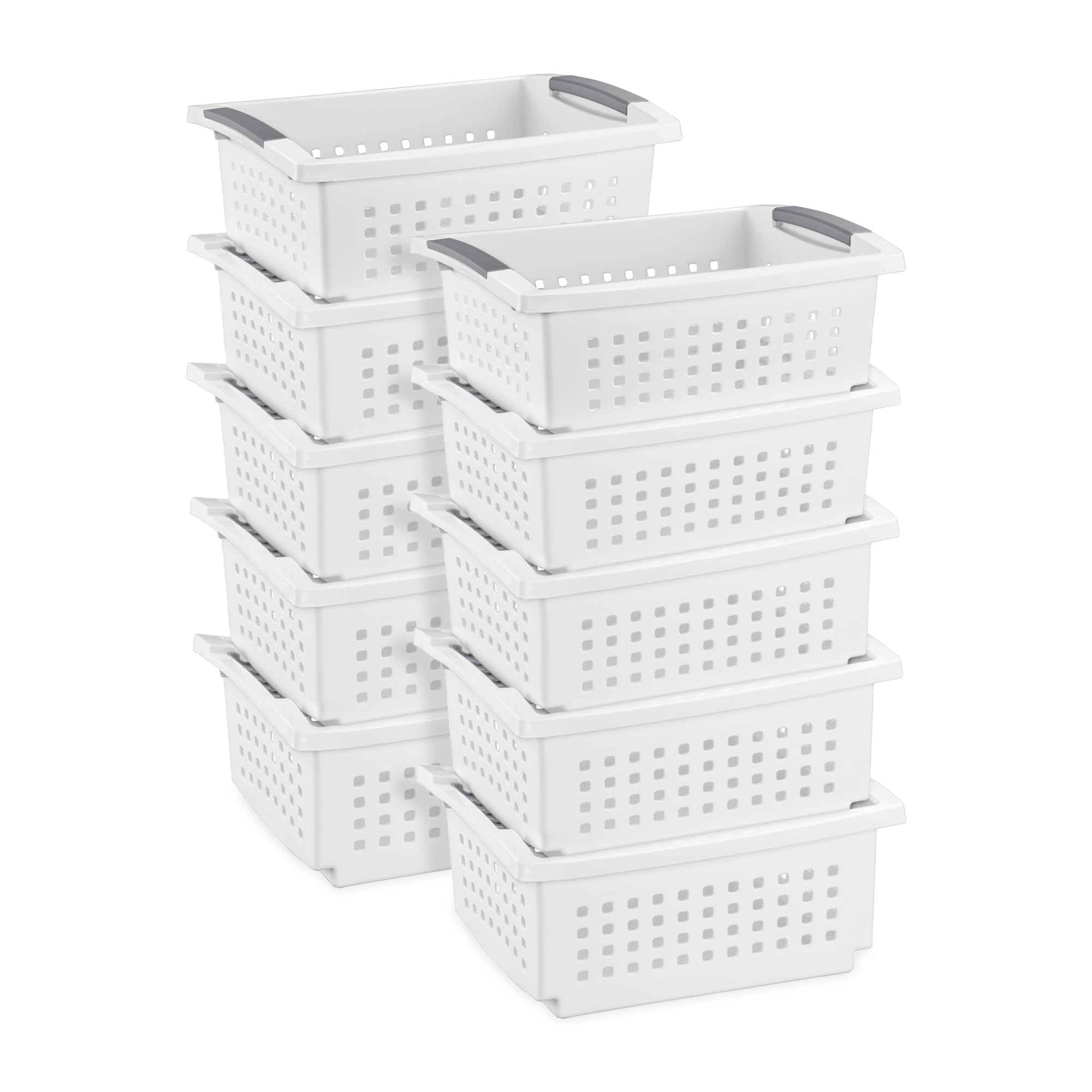 sterilite-medium-stacking-basket-4-pack-white-with-gray-handles-for-countertop-s image 1
