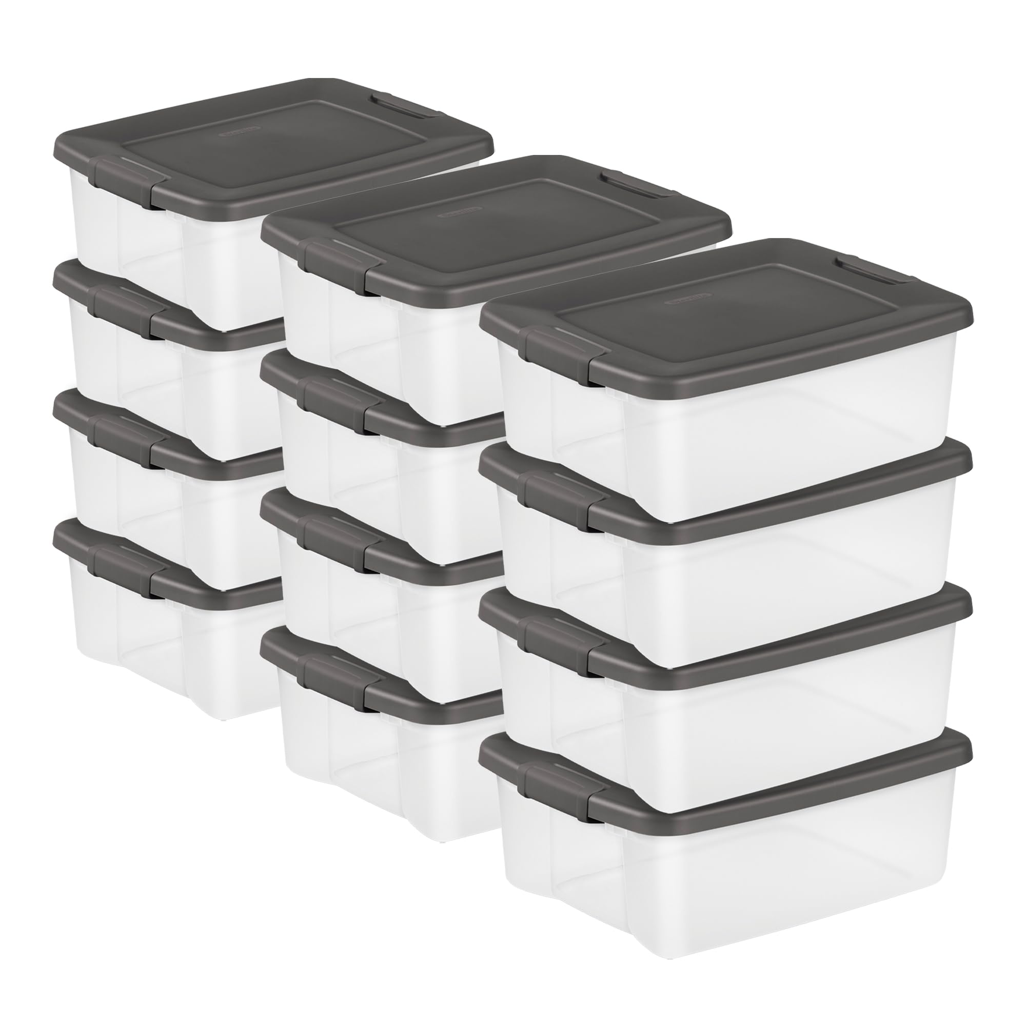 sterilite-shelftote-25-quart-clear-plastic-storage-bins-with-lids-12-pack-gray image 1
