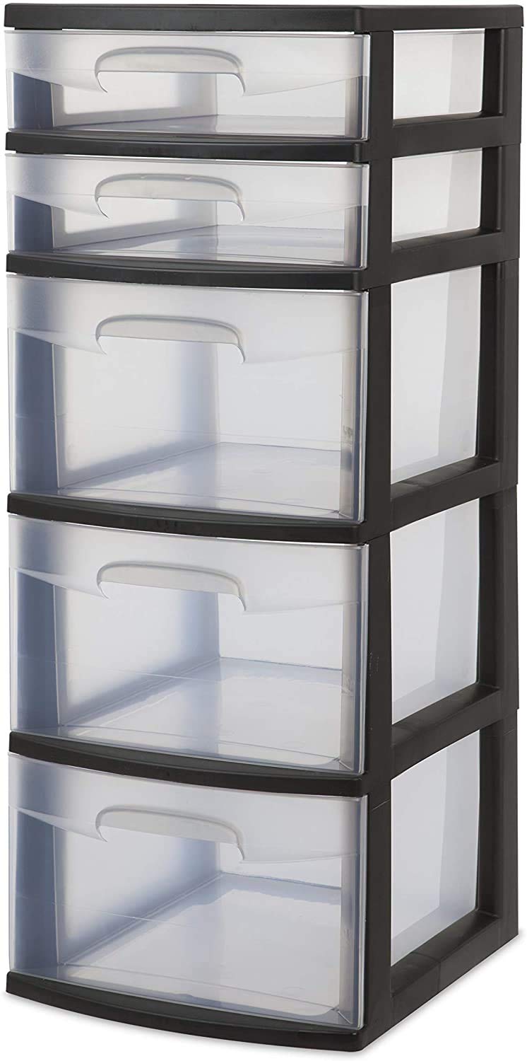 sterilite-5-drawer-tower-black-2-pack-tall-storage-unit-with-clear-drawers image 5