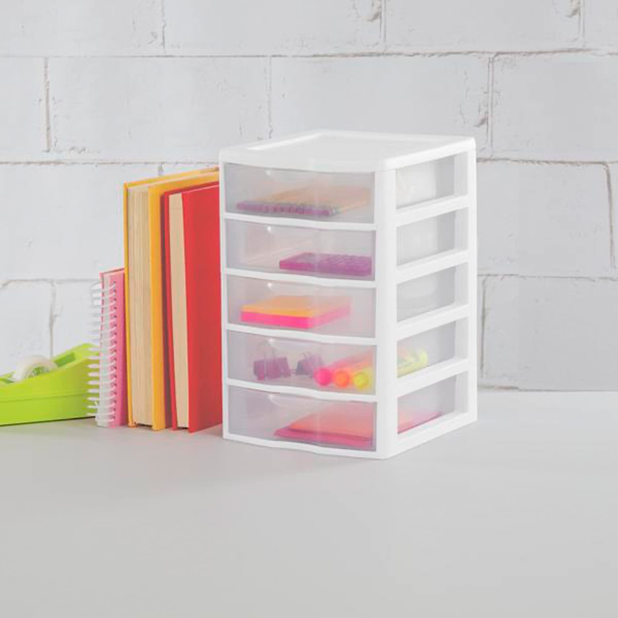 sterilite-small-5-drawer-desktop-storage-unit-white-clear-4-pack image 5
