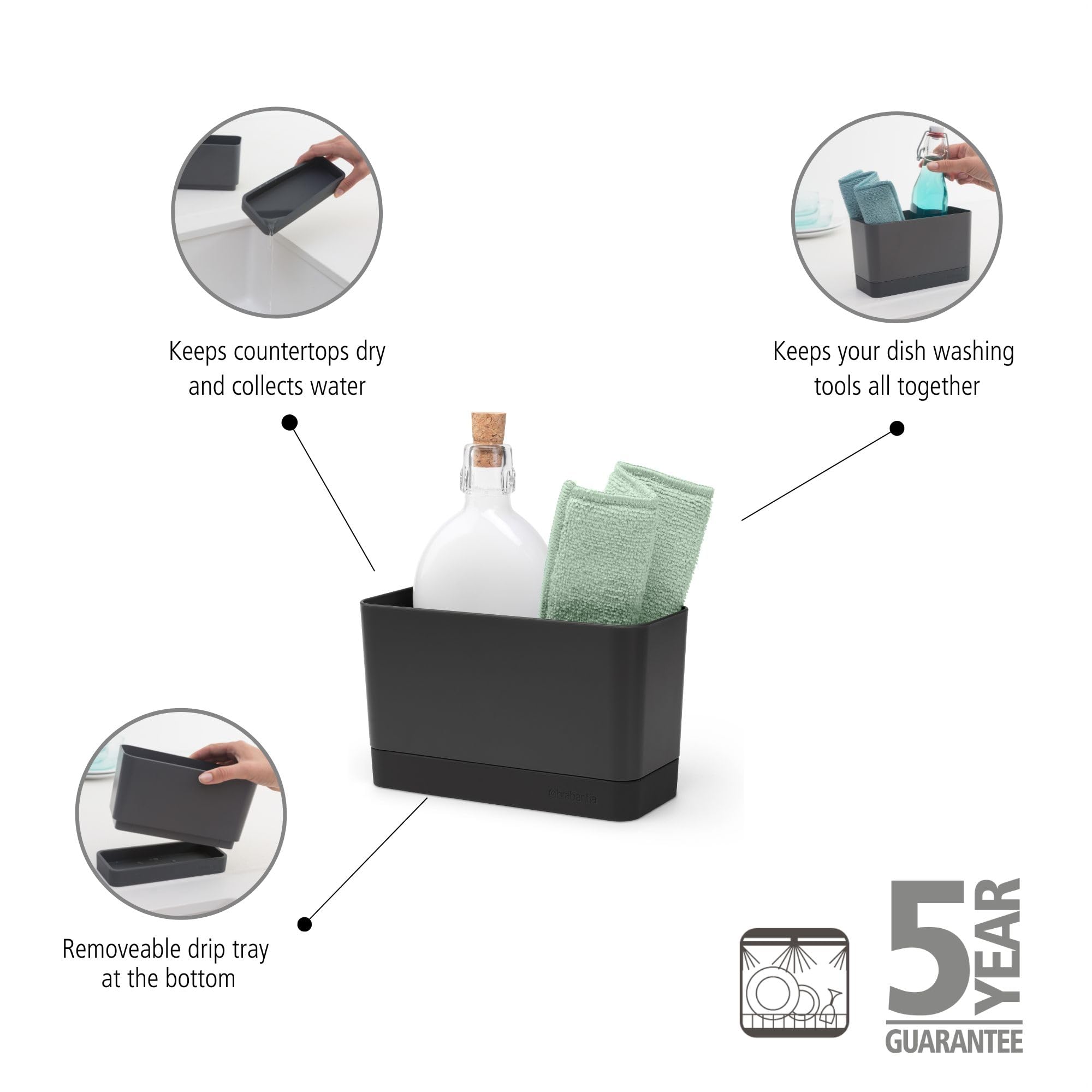 brabantia-sinkside-sink-organizer-dark-gray-non-slip-kitchen-countertop-storage- image 3