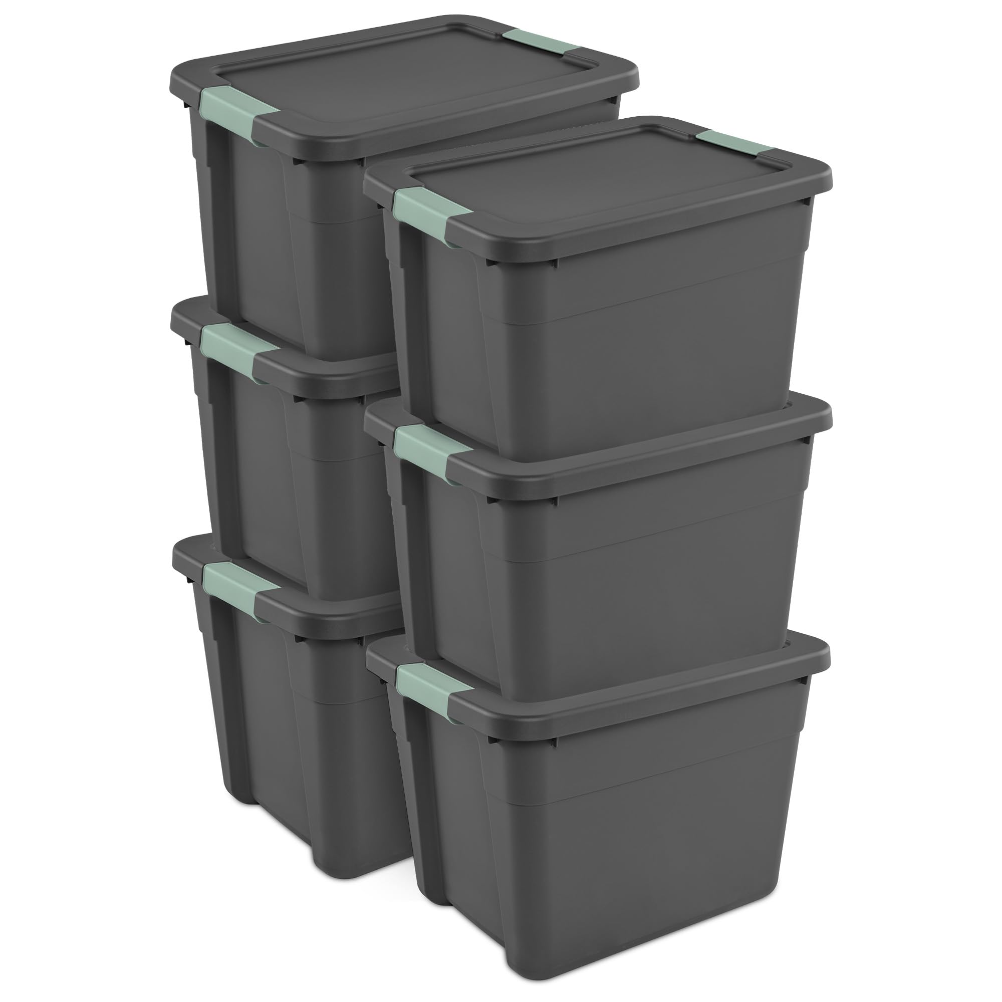 sterilite-6-pack-12-gallon-latch-tote-storage-bins-gray-green-stackable-with-lid image 1
