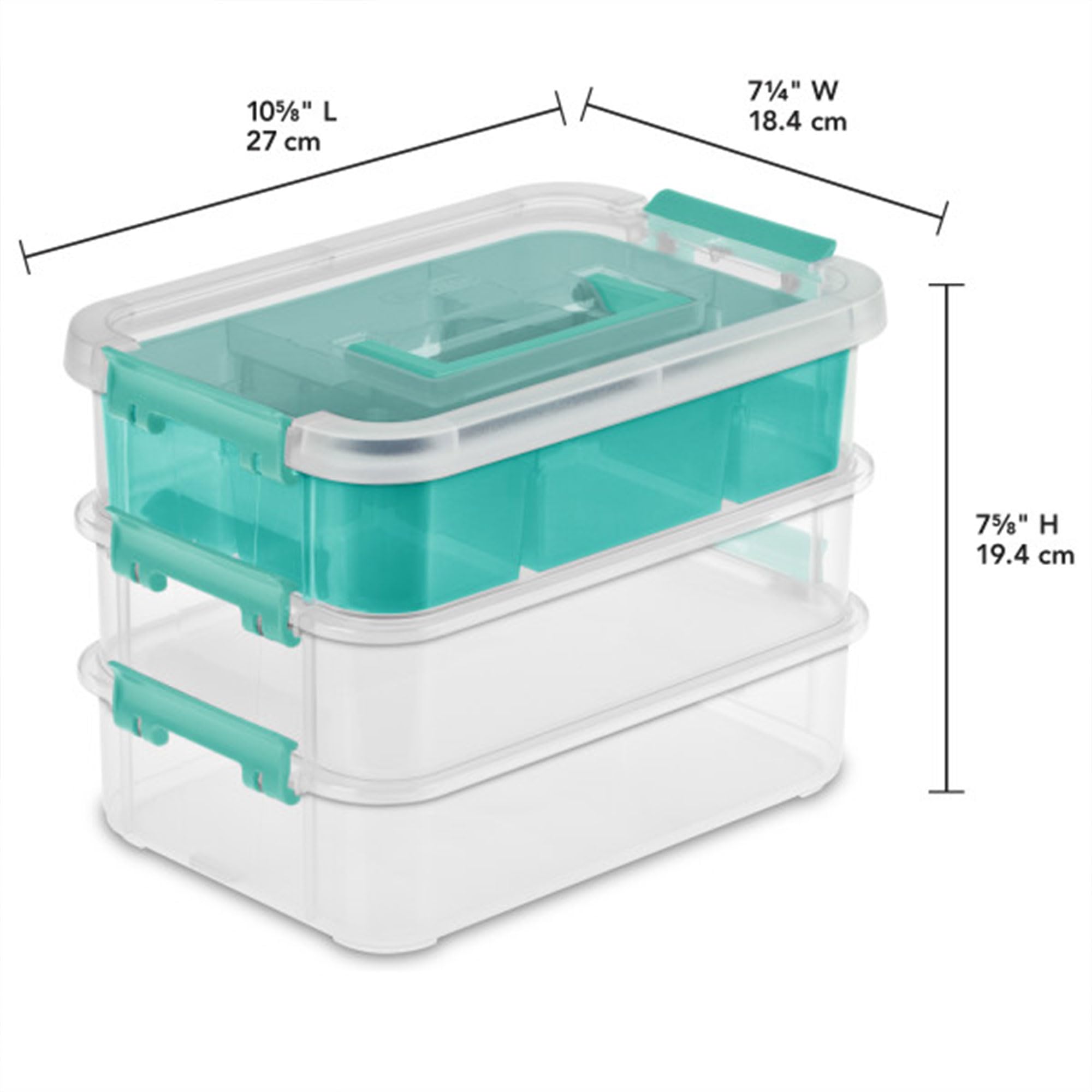 sterilite-12-pack-3-layer-stack-carry-storage-boxes-clear-blue-with-removable-di image 2