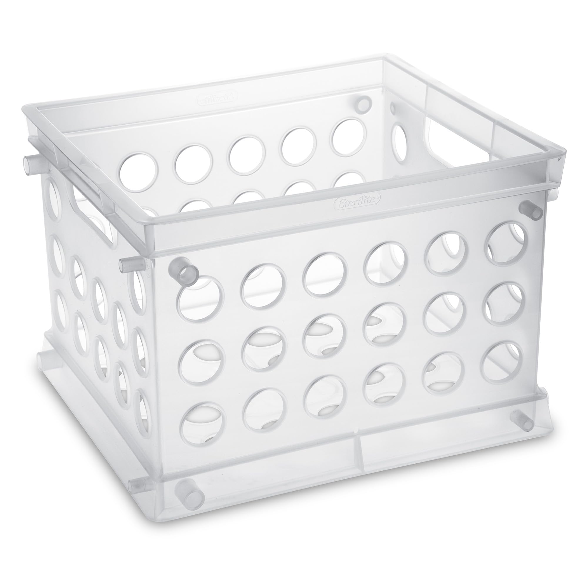 sterilite-mini-crate-stackable-plastic-storage-bin-with-handles-clear-12-pack image 1