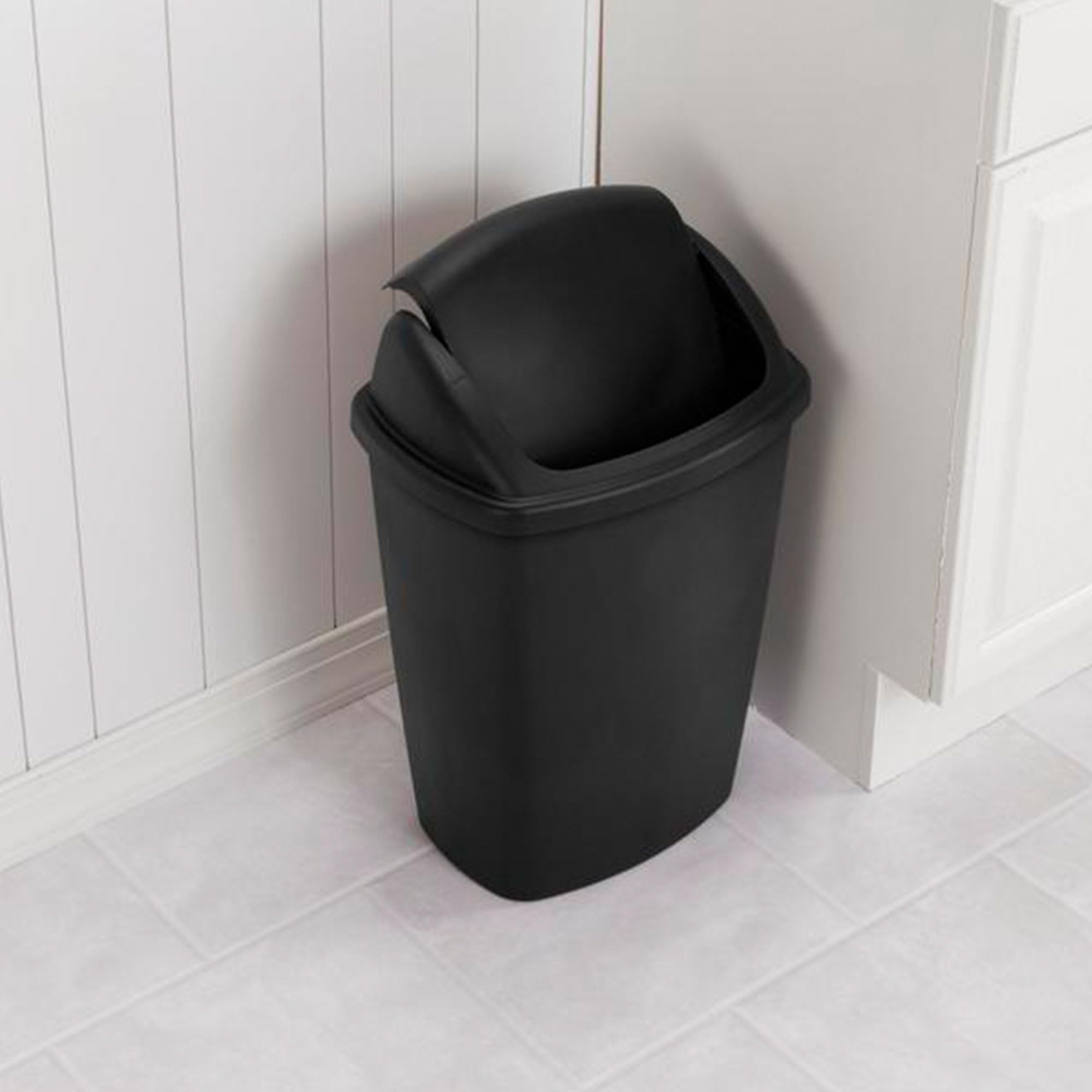 sterilite-7-5-gallon-swingtop-wastebasket-6-pack-with-swinging-lid-black-kitchen image 5