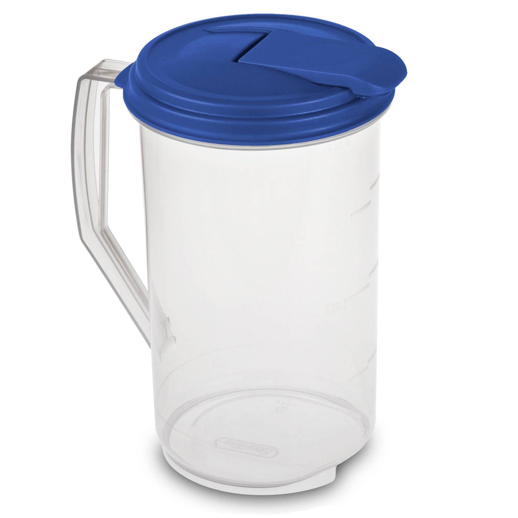 sterilite-2-quart-round-pitcher-clear-with-blue-lid-6-pack-bpa-free-plastic-dish image 2