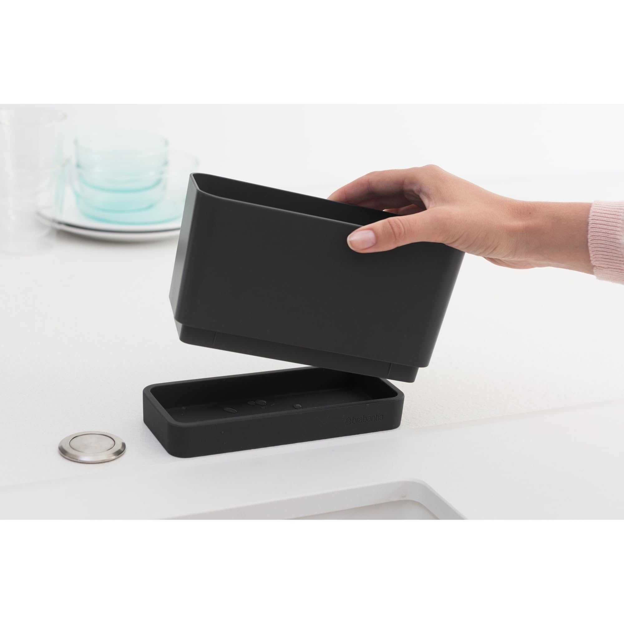 brabantia-sinkside-sink-organizer-dark-gray-non-slip-kitchen-countertop-storage- image 4