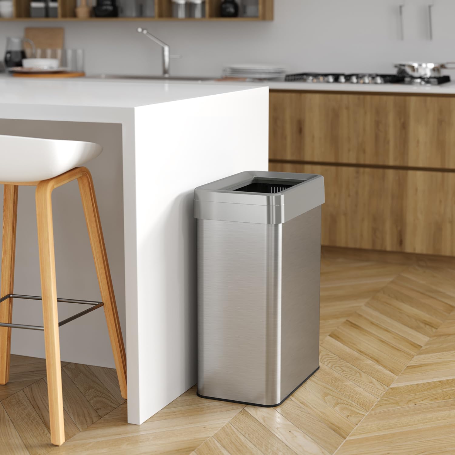 itouchless-16-gallon-open-top-kitchen-trash-can-recycling-bin-with-dual-odor-fil image 2