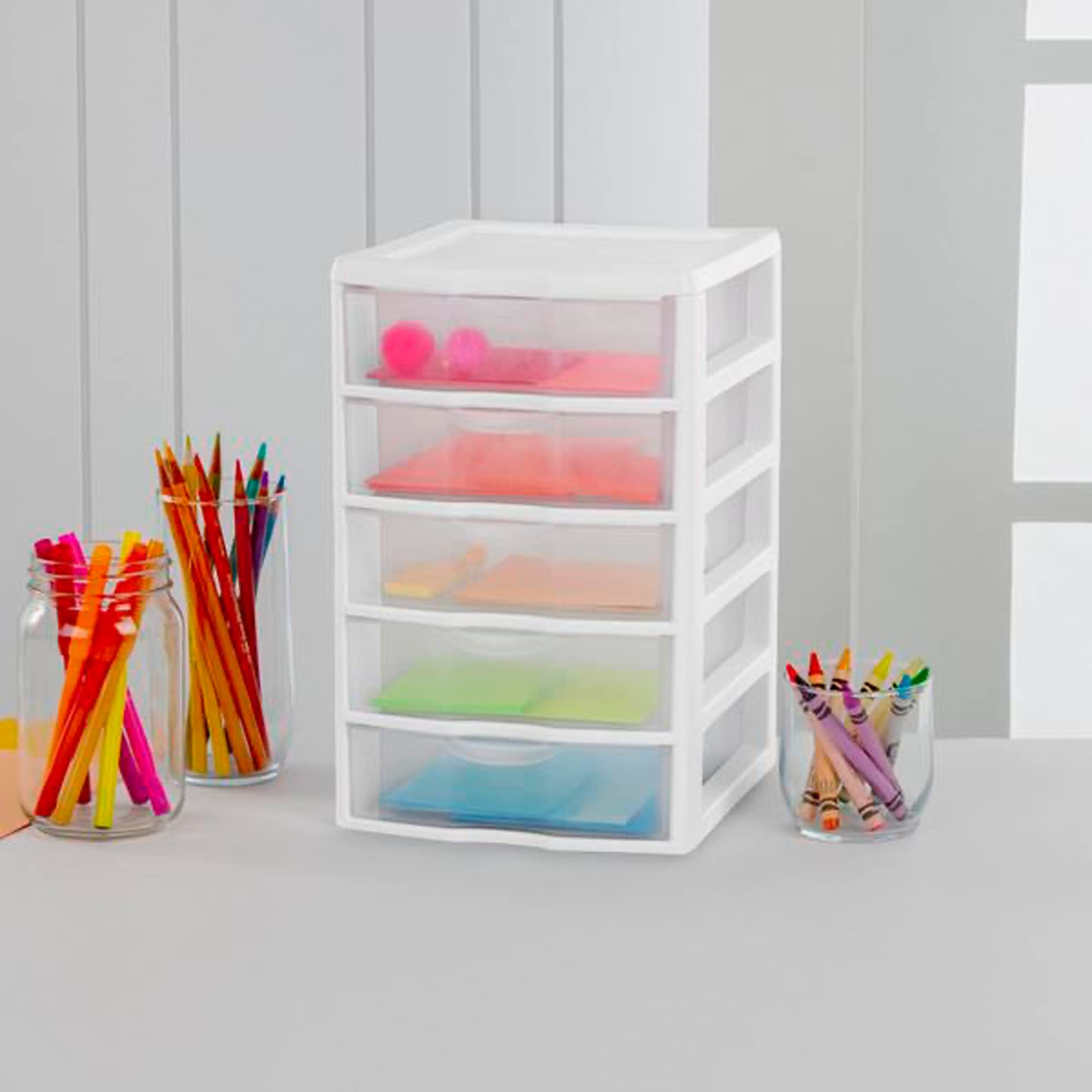 sterilite-small-5-drawer-desktop-storage-unit-white-clear-4-pack image 7