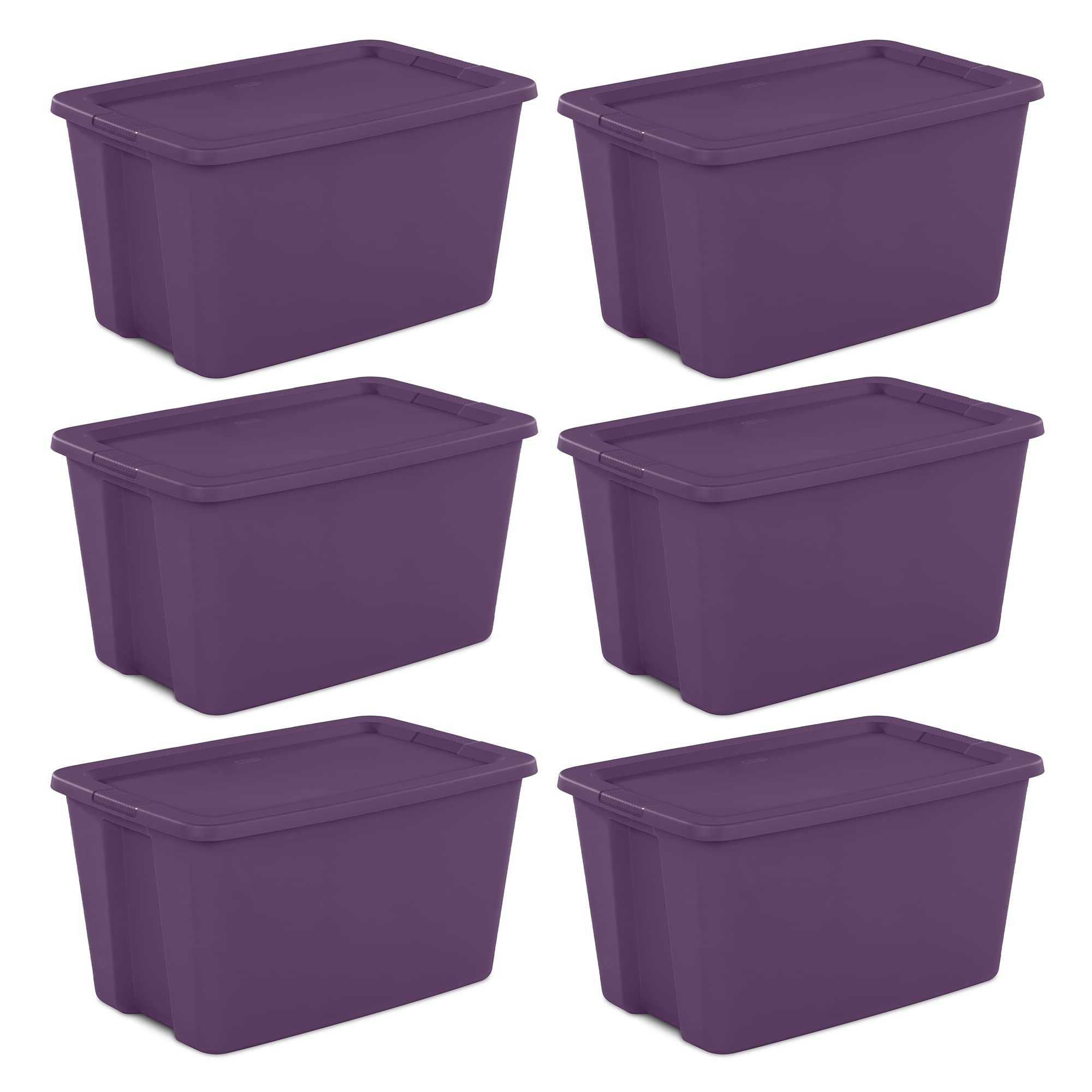 sterilite-lidded-stackable-30-gallon-storage-tote-with-molded-in-handles-6-pack- image 1