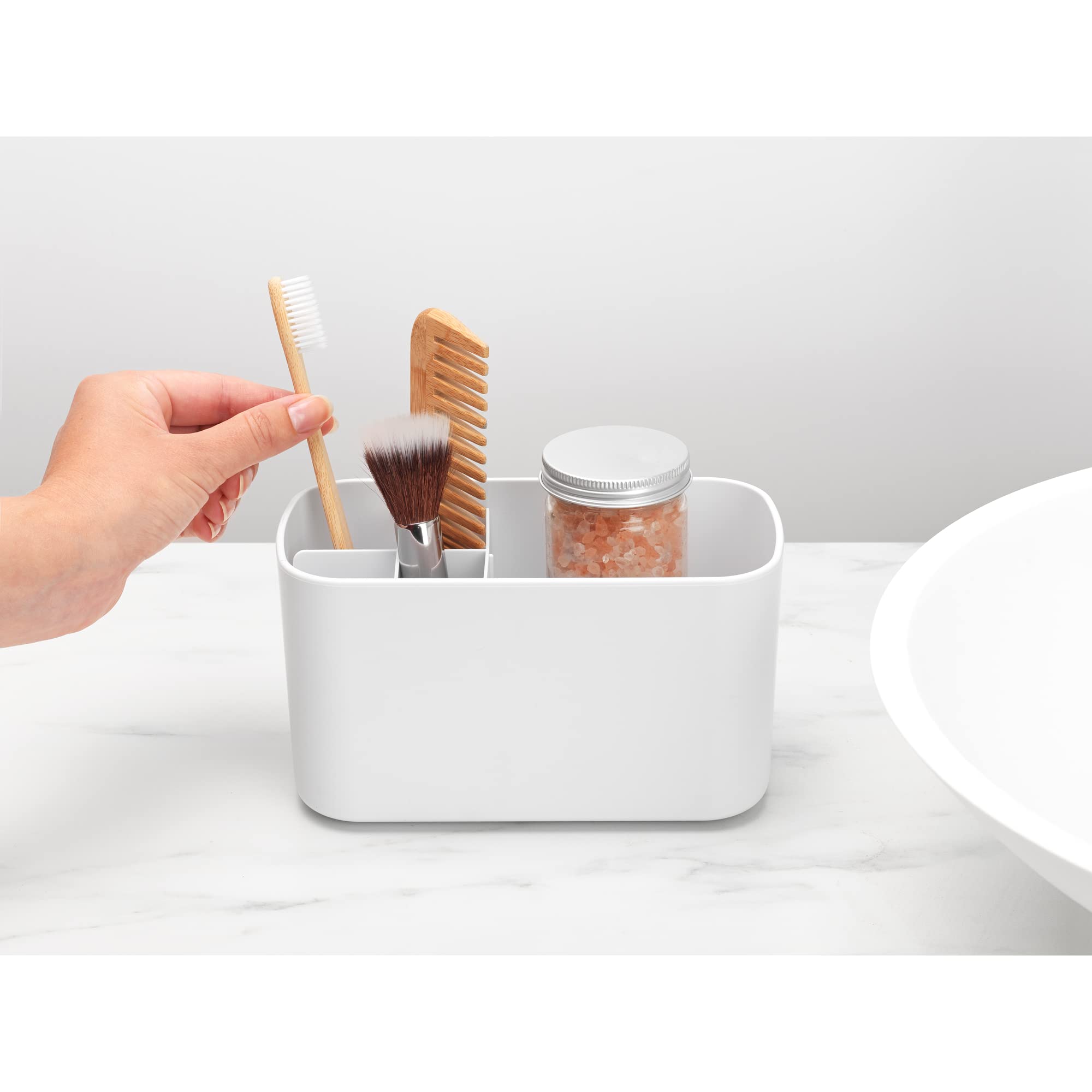 brabantia-renew-bathroom-caddy-white-with-5-compartments-and-drainage-holes image 4