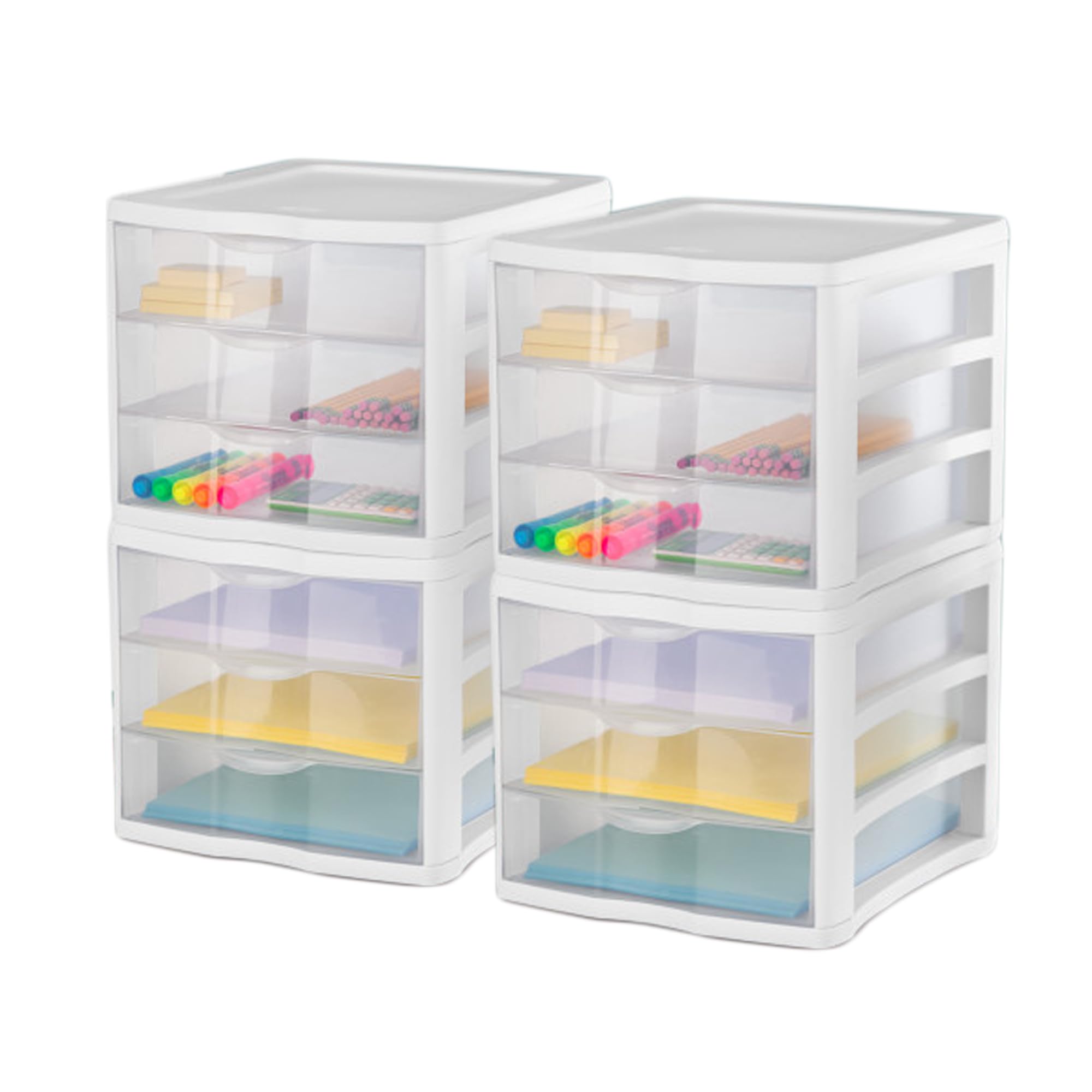 sterilite-3-drawer-organizer-unit-with-clear-drawers-and-white-frame-4-pack-stac image 5