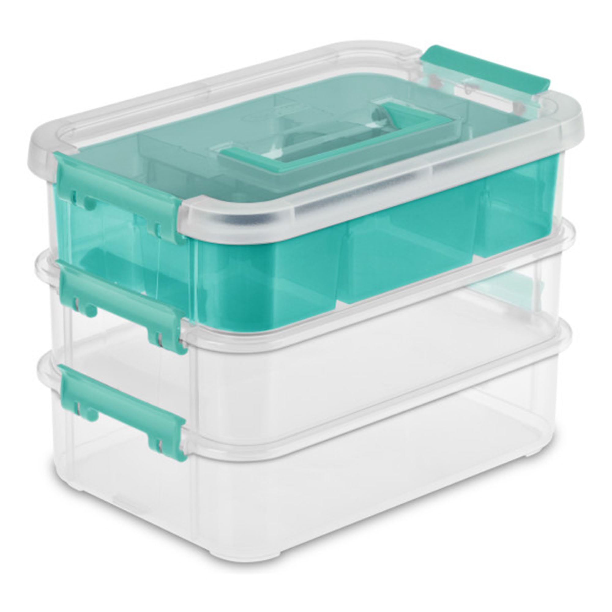 sterilite-12-pack-3-layer-stack-carry-storage-boxes-clear-blue-with-removable-di image 8