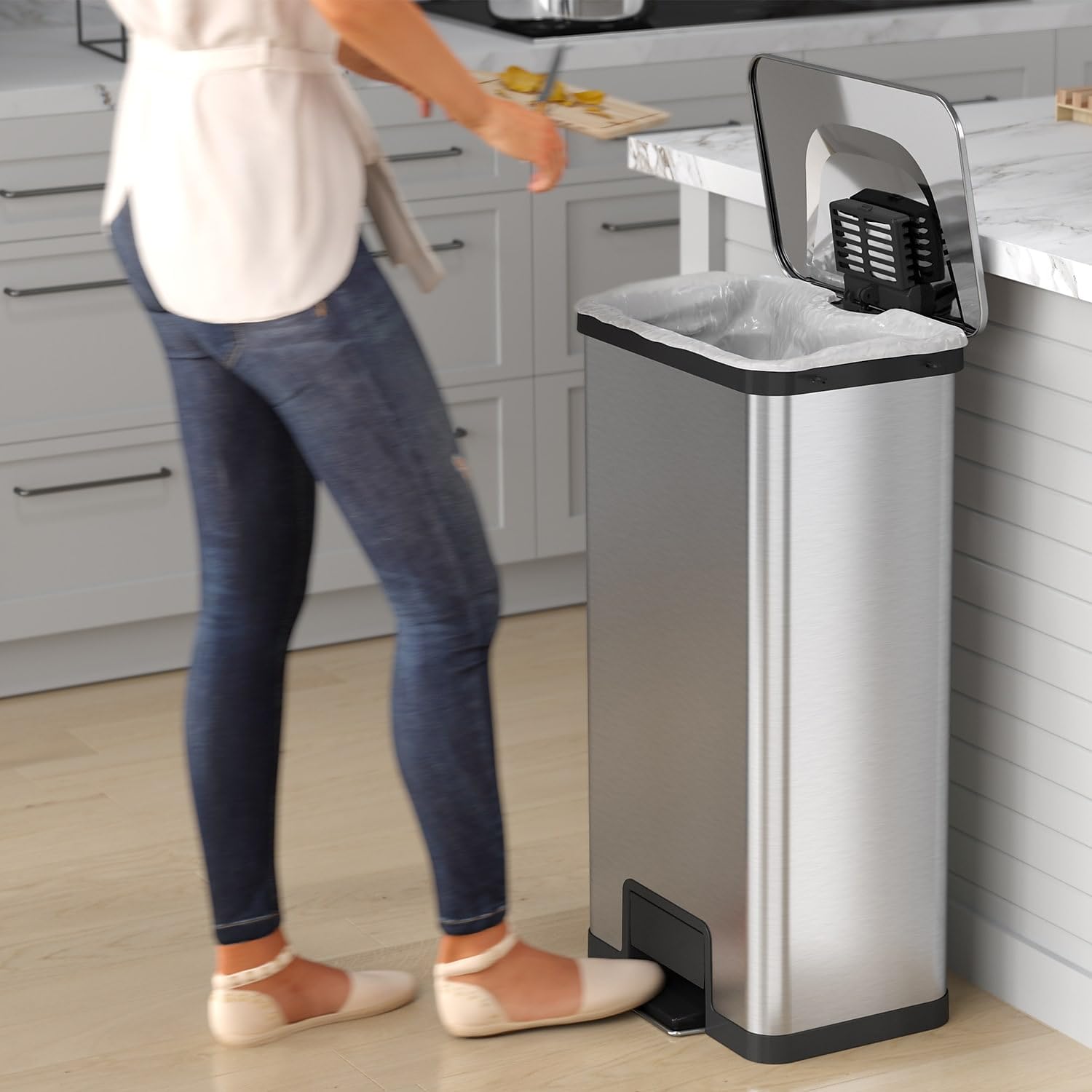 itouchless-airstep-18-gallon-step-kitchen-trash-can-with-odor-filter-stainless-s image 2