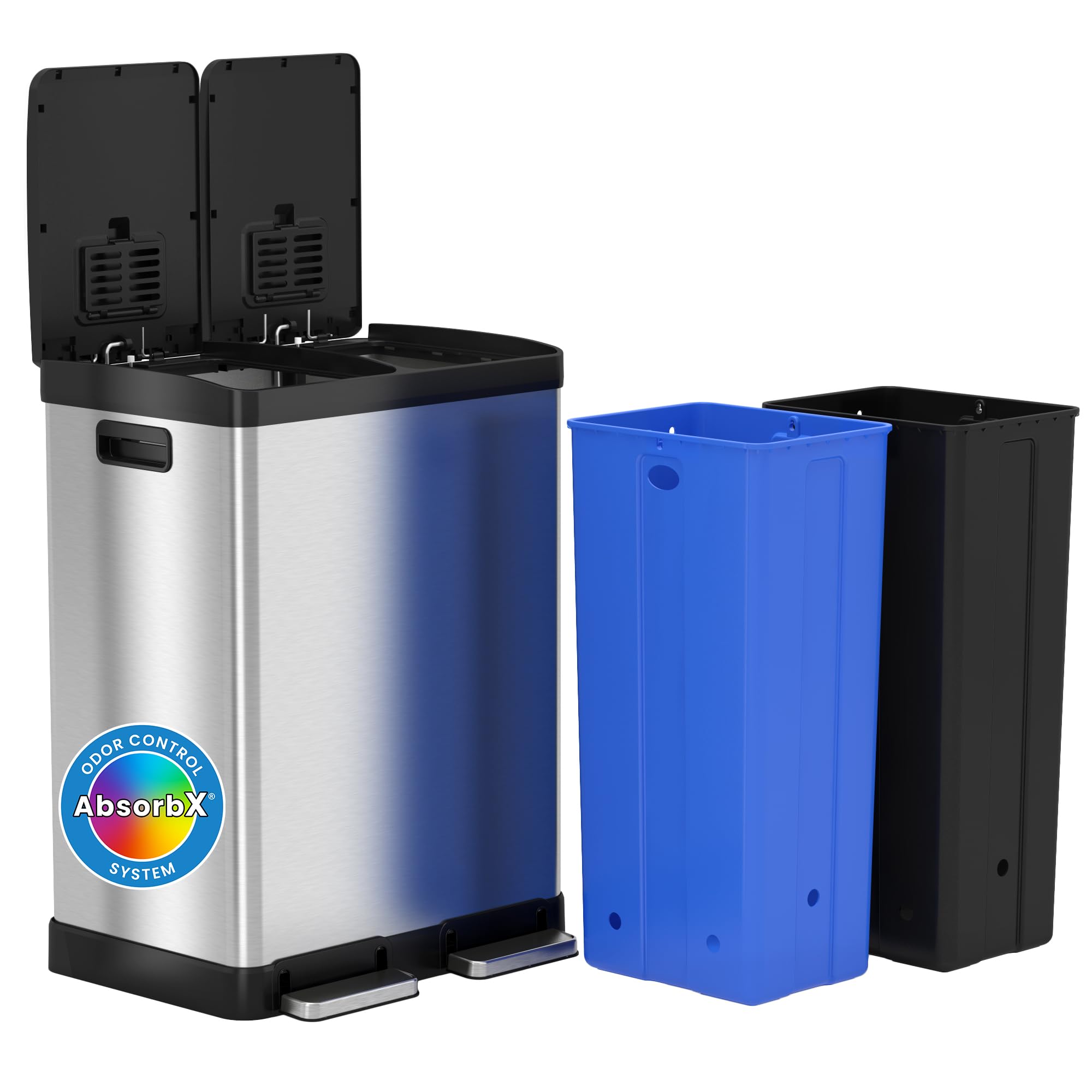 itouchless-60-liter-16-gallon-dual-compartment-step-trash-can-recycling-bin-stai image 1